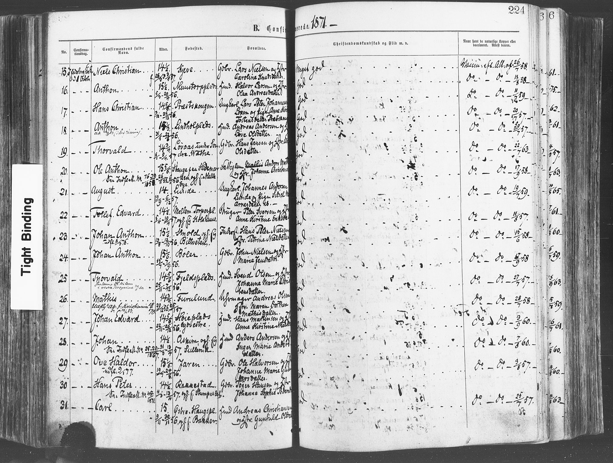 Eidsberg prestekontor Kirkebøker, SAO/A-10905/F/Fa/L0011: Parish register (official) no. I 11, 1867-1878, p. 224