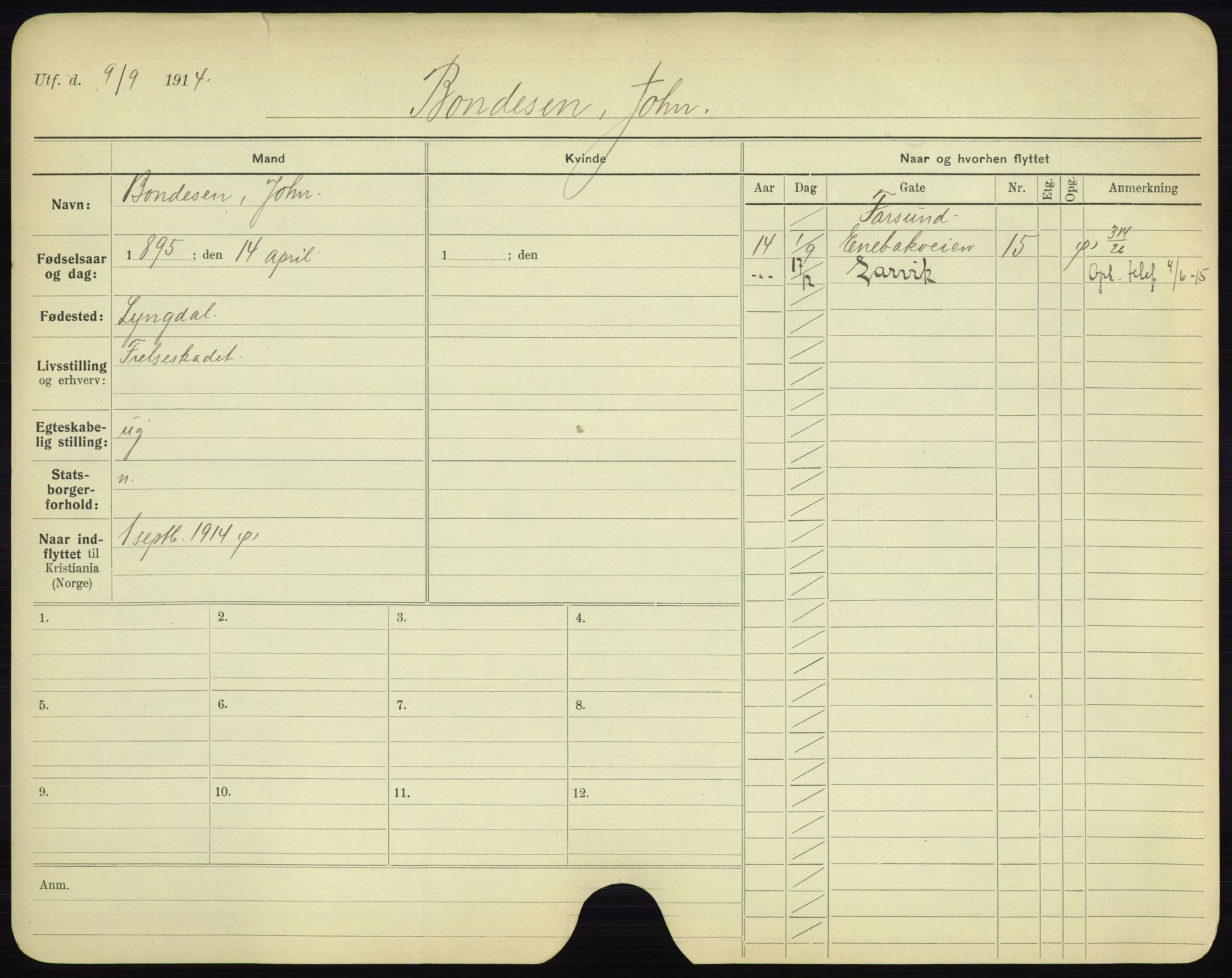 Oslo folkeregister, Registerkort, AV/SAO-A-11715/F/Fa/Fac/L0002: Menn, 1906-1914, p. 104a