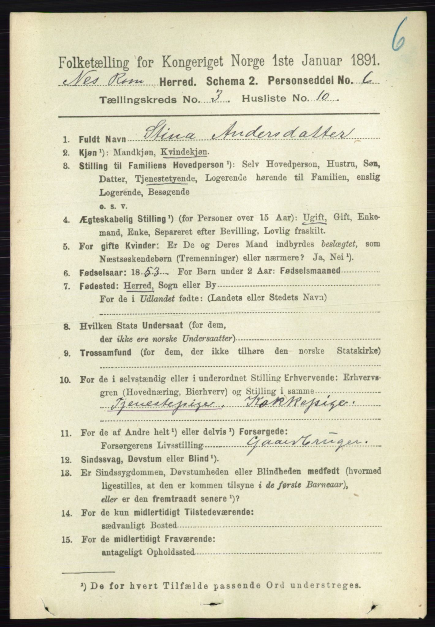 RA, 1891 census for 0236 Nes, 1891, p. 1660