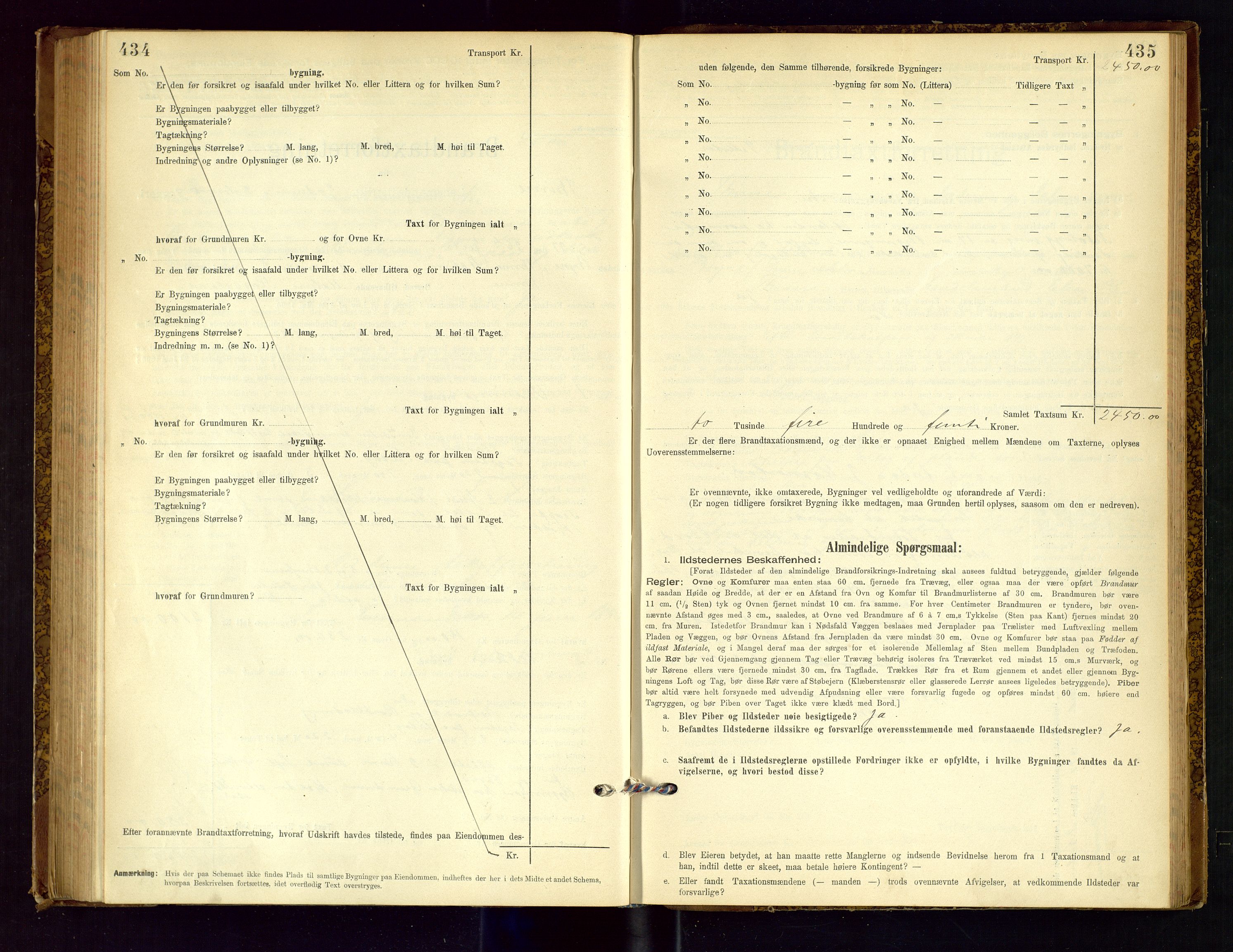 Time lensmannskontor, AV/SAST-A-100420/Gob/L0001: Branntakstprotokoll, 1896-1914, p. 434-435