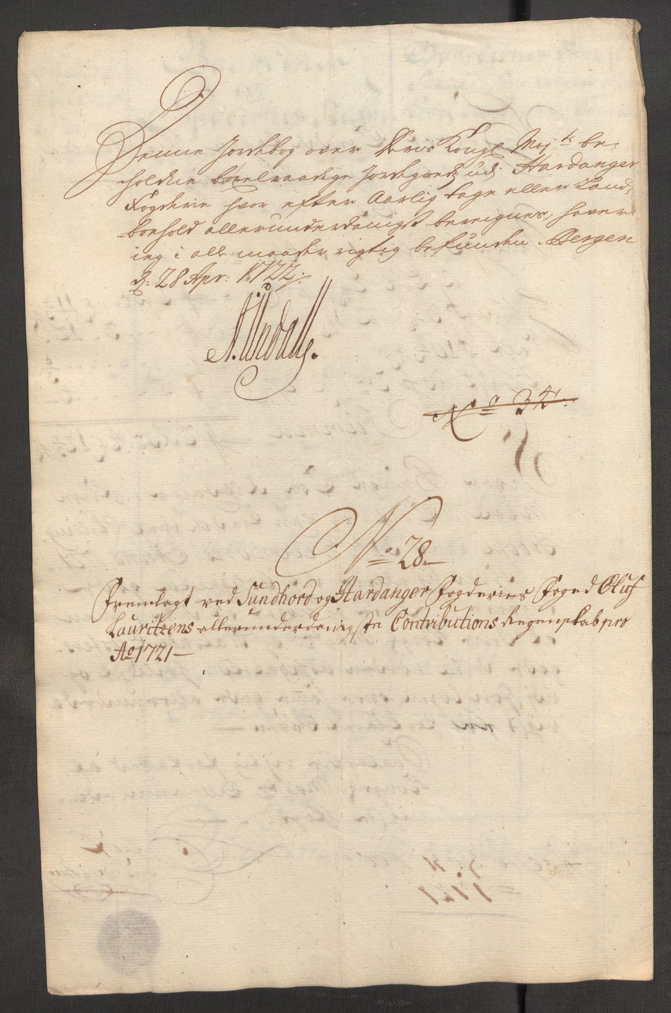 Rentekammeret inntil 1814, Reviderte regnskaper, Fogderegnskap, RA/EA-4092/R48/L3000: Fogderegnskap Sunnhordland og Hardanger, 1721, p. 191
