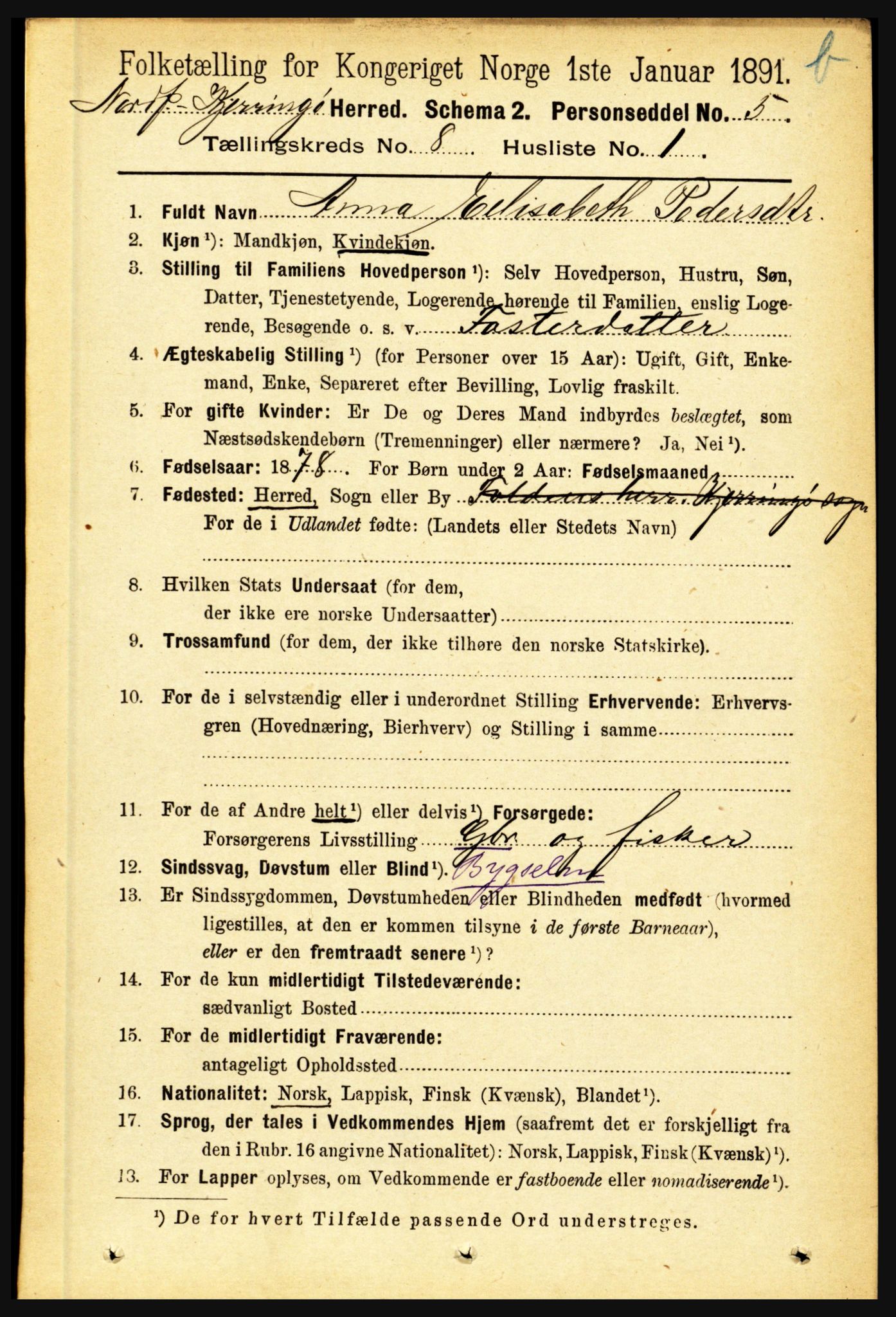 RA, 1891 census for 1846 Nordfold-Kjerringøy, 1891, p. 1987