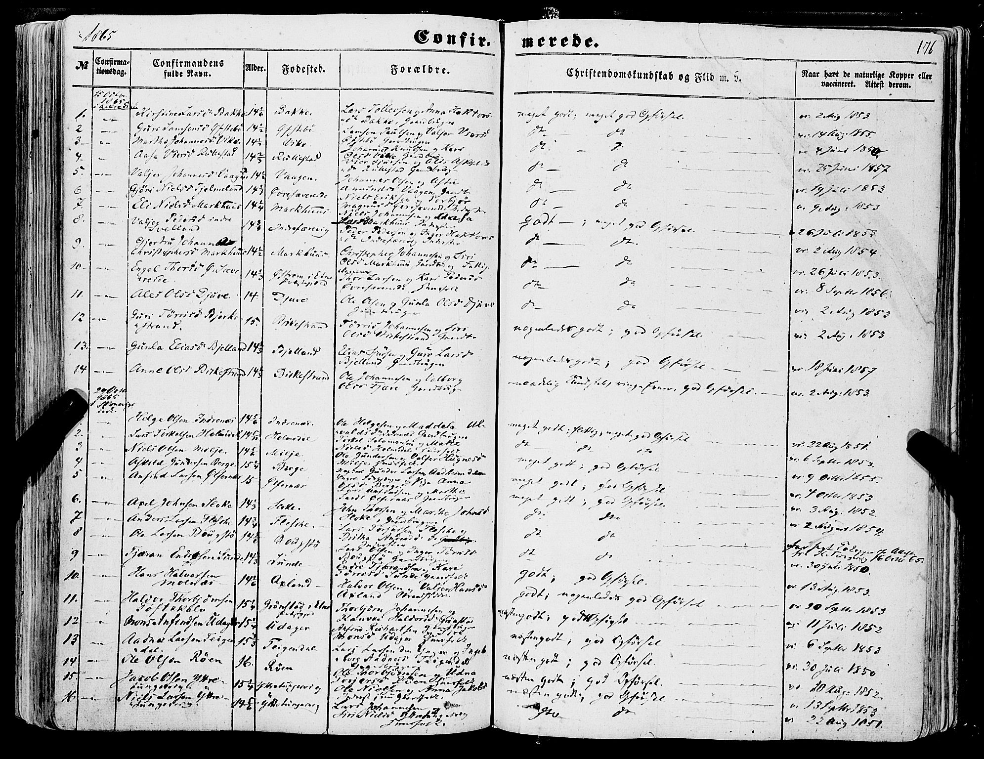 Skånevik sokneprestembete, SAB/A-77801/H/Haa: Parish register (official) no. A 5I, 1848-1869, p. 176