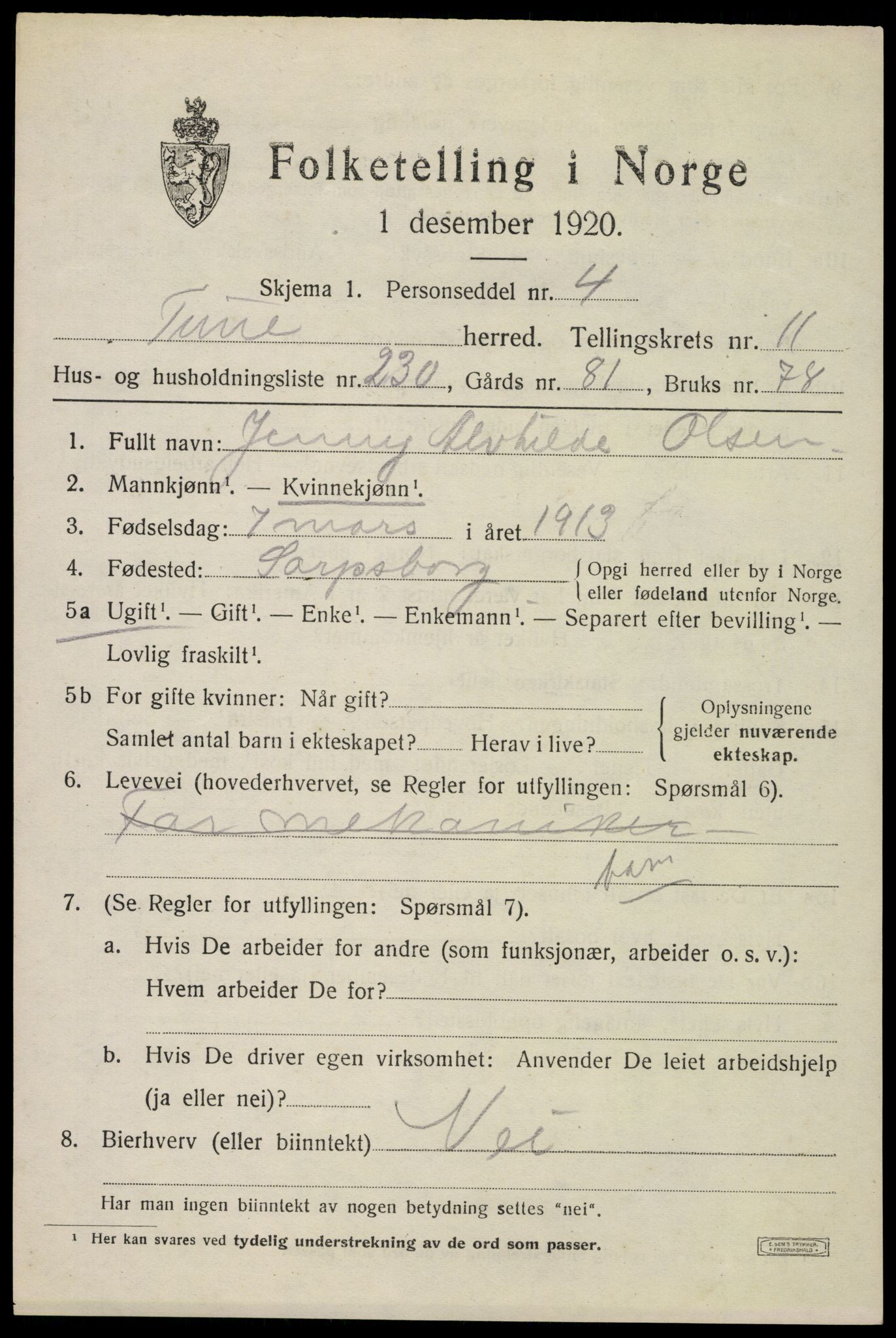 SAO, 1920 census for Tune, 1920, p. 16894