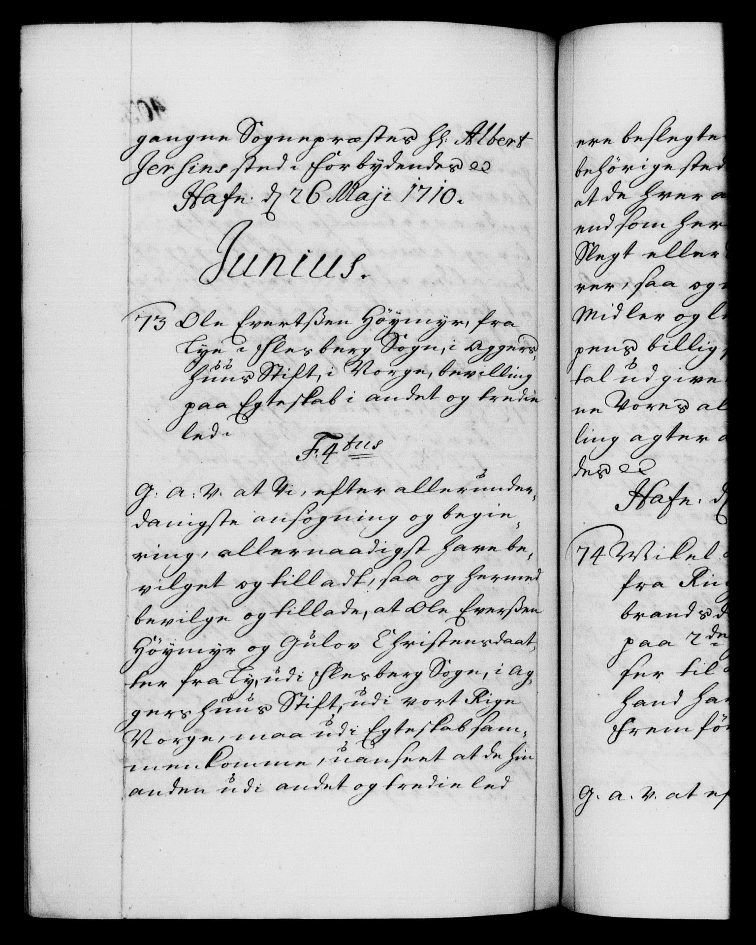 Danske Kanselli 1572-1799, AV/RA-EA-3023/F/Fc/Fca/Fcaa/L0020: Norske registre, 1708-1711, p. 403b