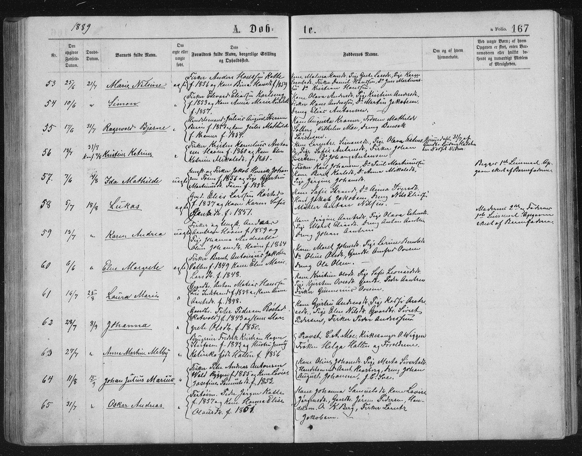 Ministerialprotokoller, klokkerbøker og fødselsregistre - Sør-Trøndelag, SAT/A-1456/659/L0745: Parish register (copy) no. 659C02, 1869-1892, p. 167