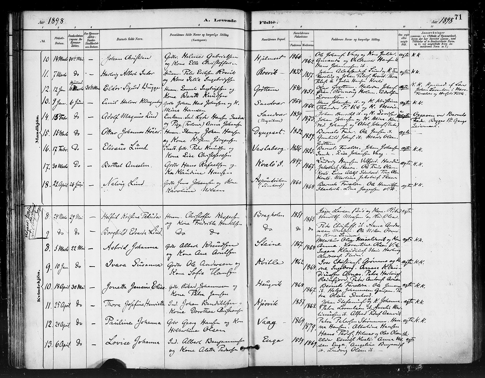 Ministerialprotokoller, klokkerbøker og fødselsregistre - Nordland, SAT/A-1459/812/L0178: Parish register (official) no. 812A07, 1886-1900, p. 71