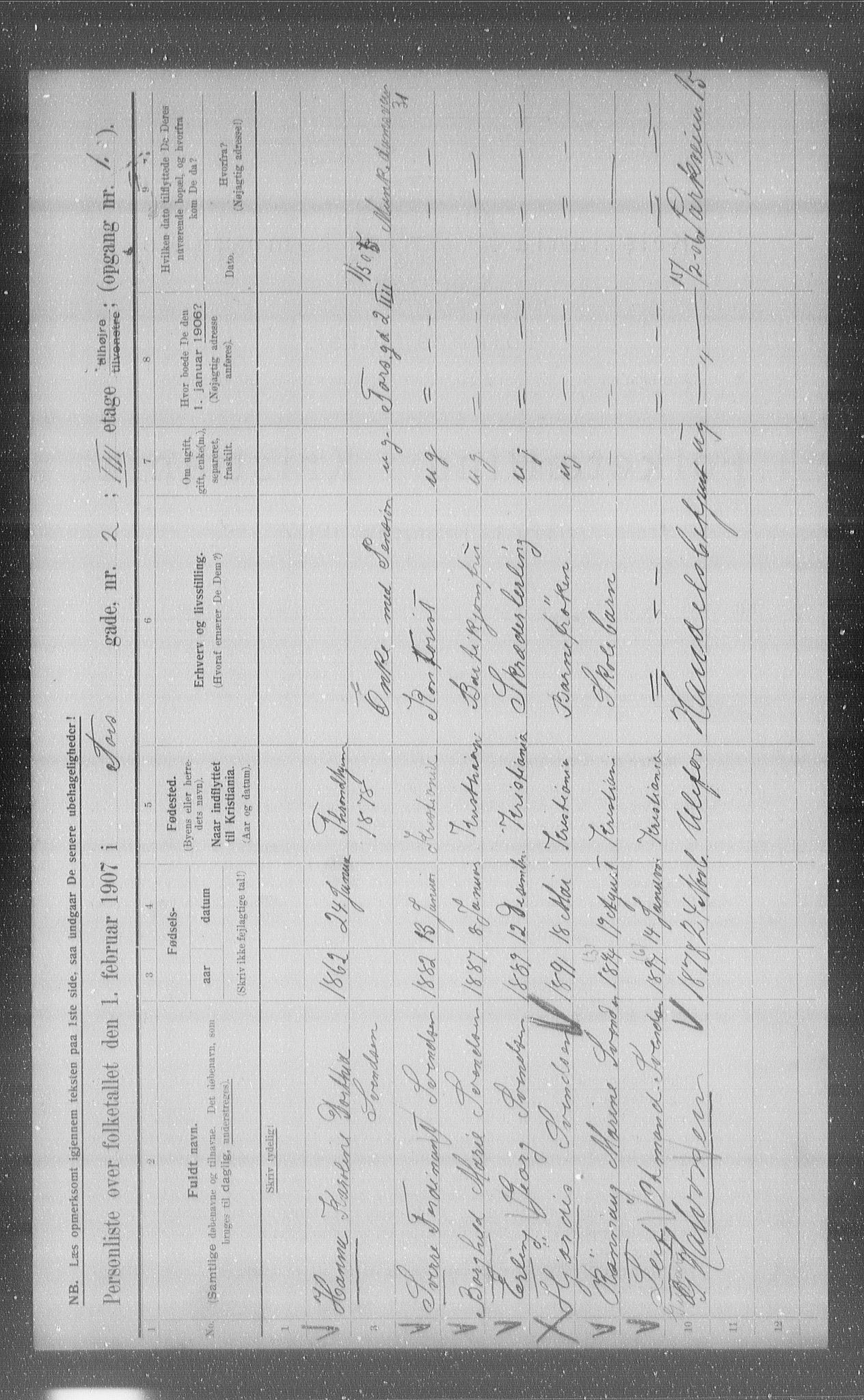 OBA, Municipal Census 1907 for Kristiania, 1907, p. 58151