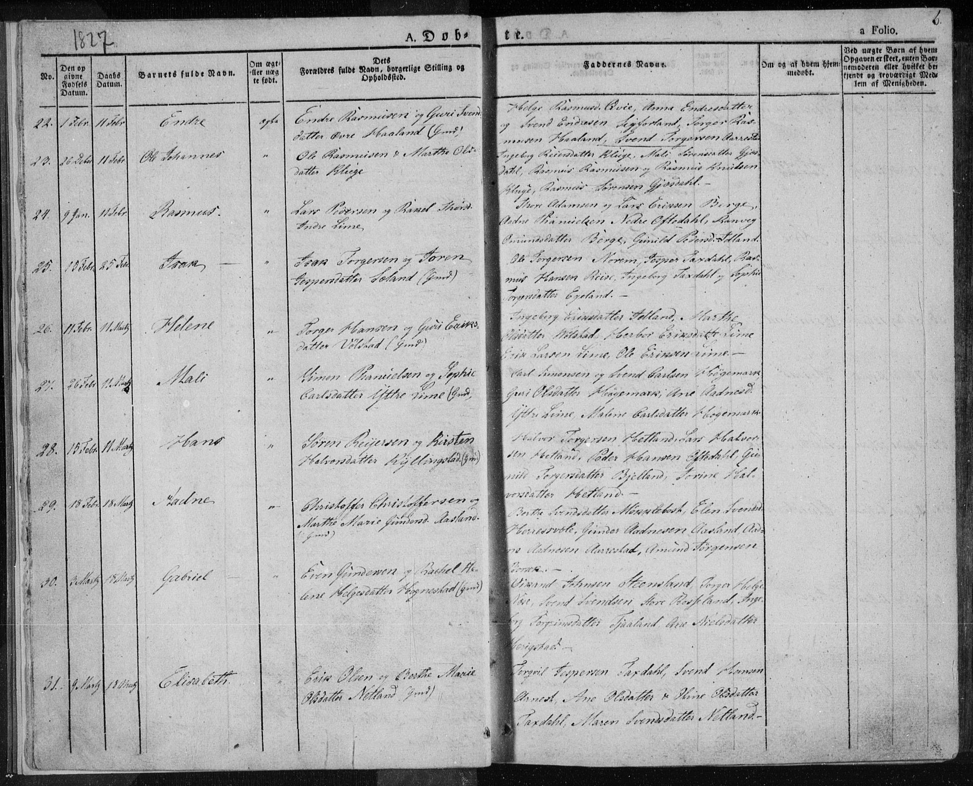 Lye sokneprestkontor, AV/SAST-A-101794/001/30BA/L0004: Parish register (official) no. A 4, 1826-1841, p. 6