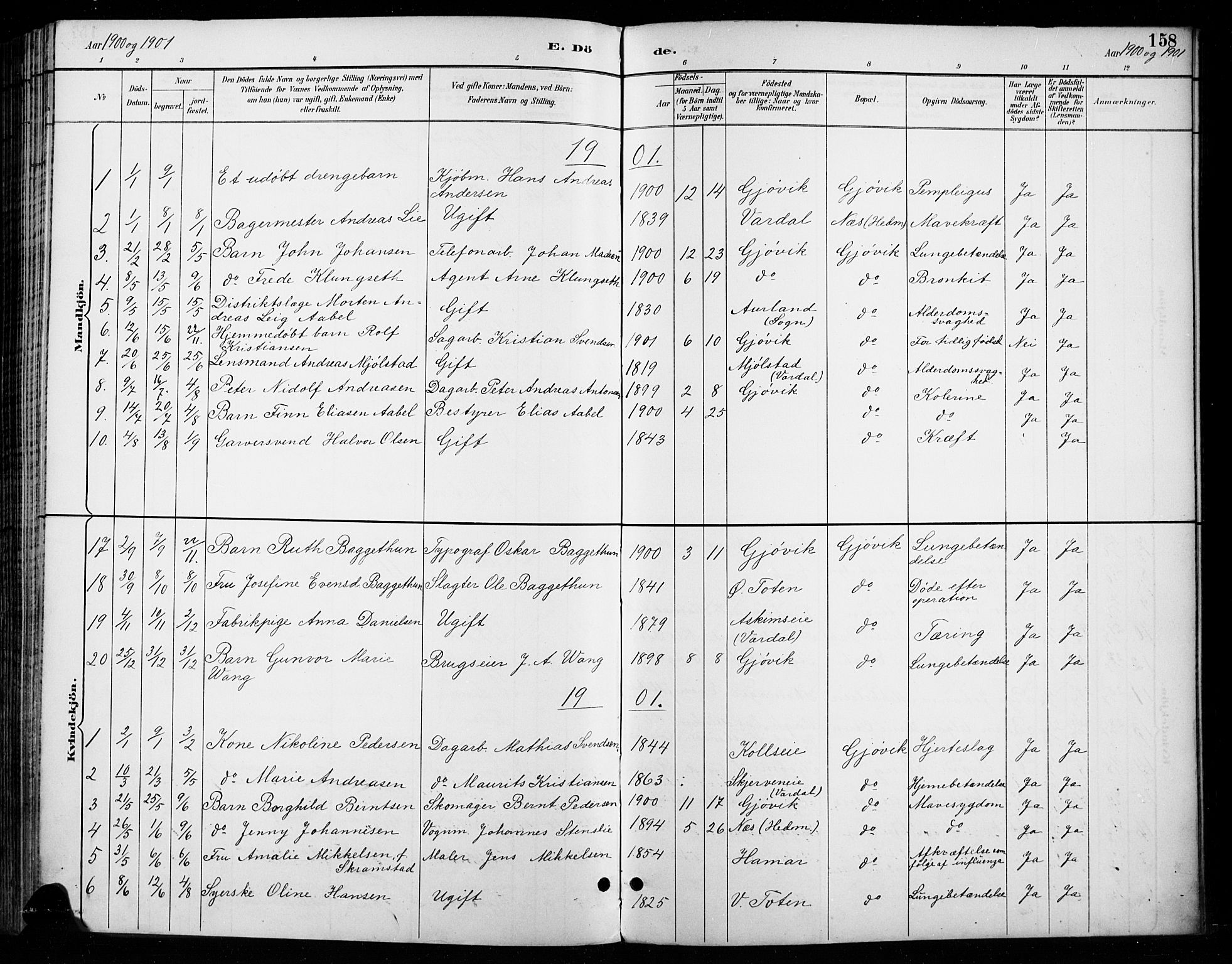 Vardal prestekontor, SAH/PREST-100/H/Ha/Haa/L0011: Parish register (official) no. 11, 1891-1901, p. 158