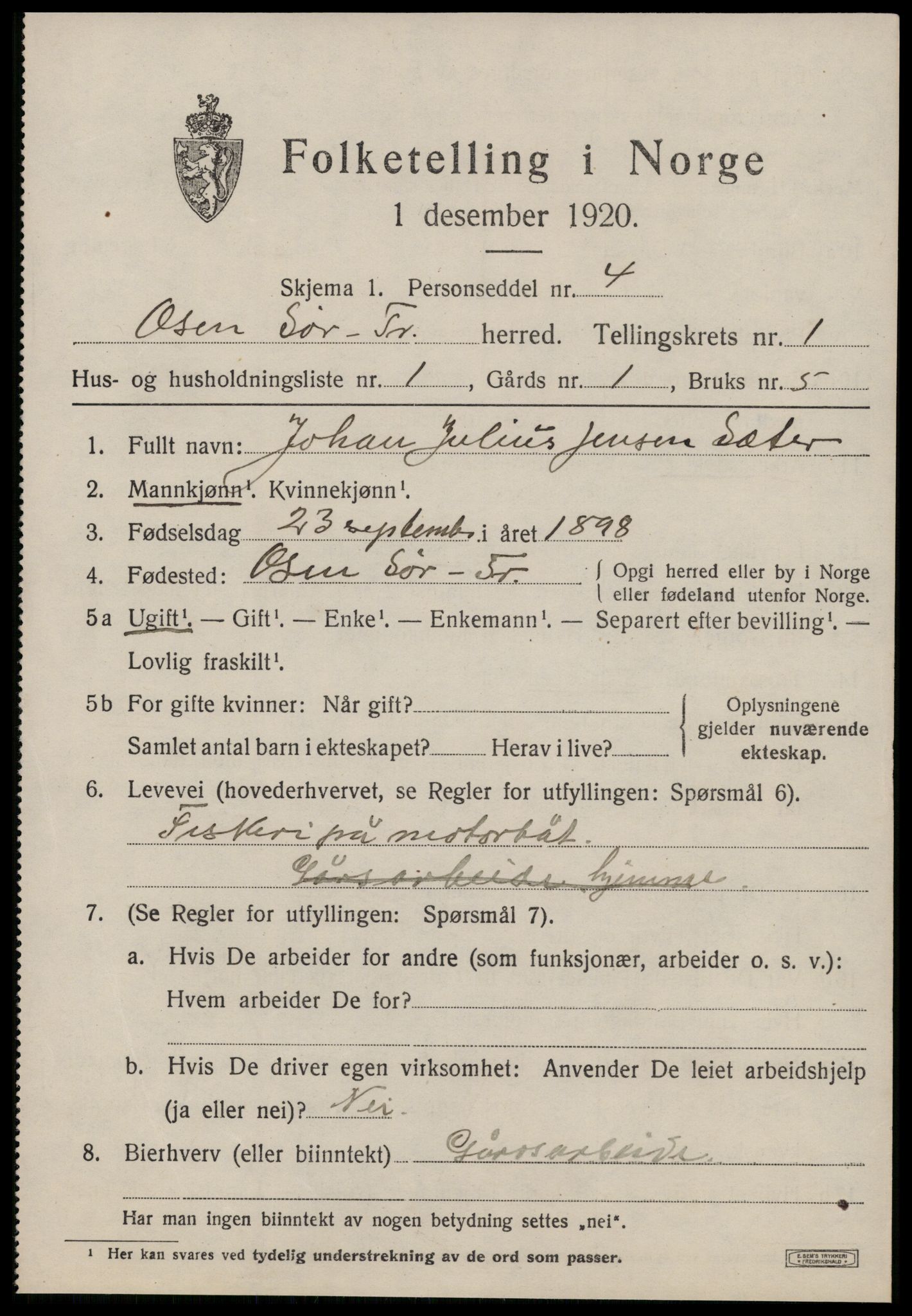 SAT, 1920 census for Osen, 1920, p. 637