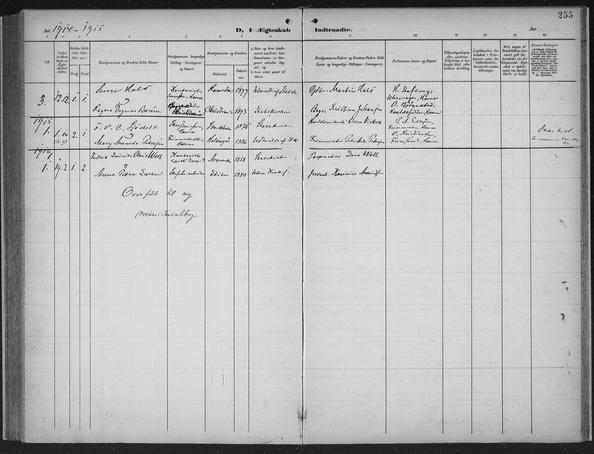 Hamar prestekontor, AV/SAH-DOMPH-002/H/Ha/Haa/L0001: Parish register (official) no. 1, 1900-1914, p. 255