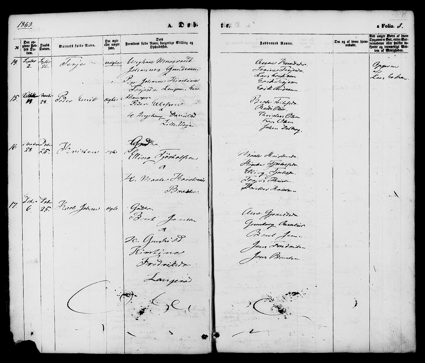 Austre Moland sokneprestkontor, AV/SAK-1111-0001/F/Fa/Faa/L0009: Parish register (official) no. A 9, 1869-1879, p. 3