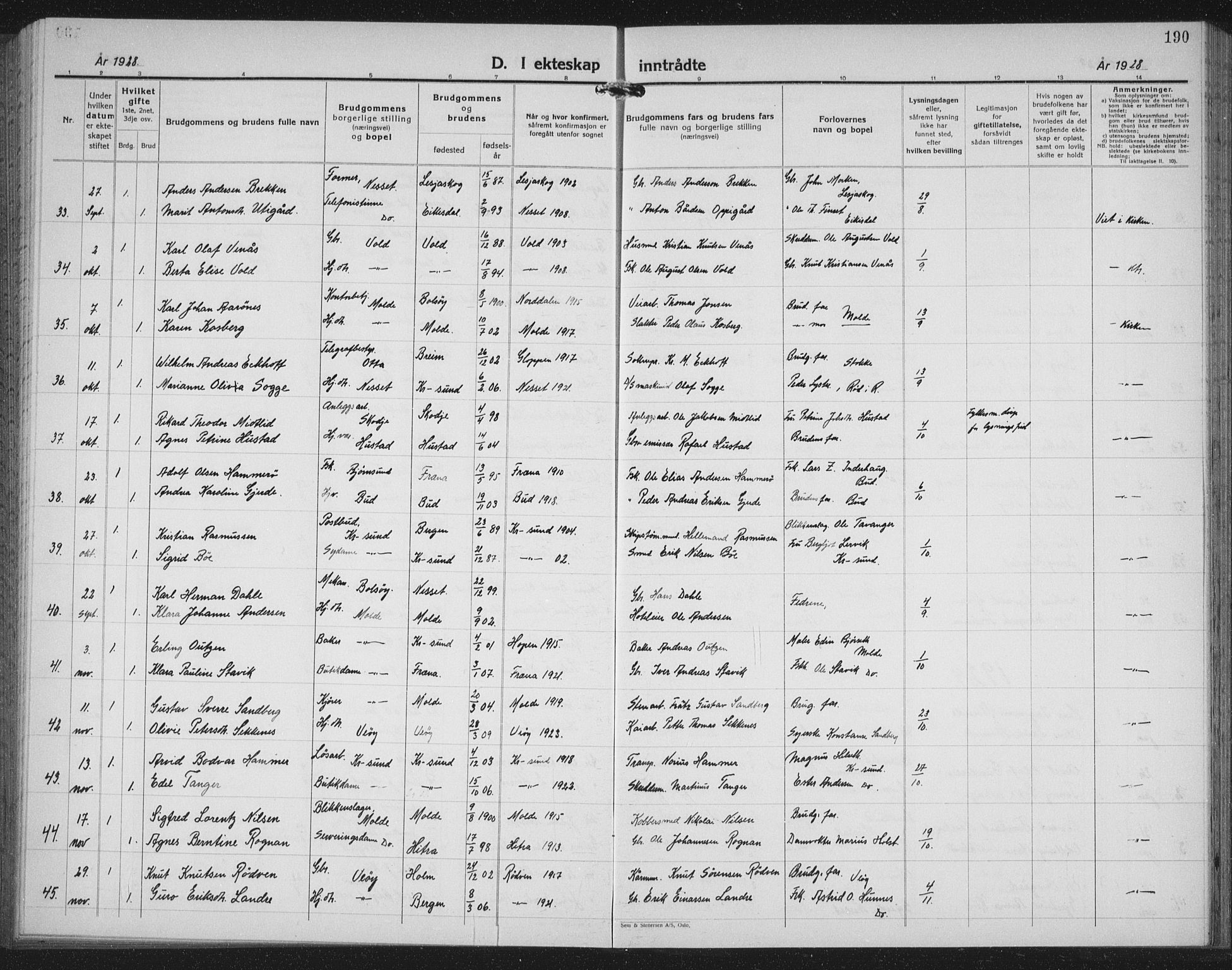Ministerialprotokoller, klokkerbøker og fødselsregistre - Møre og Romsdal, SAT/A-1454/558/L0704: Parish register (copy) no. 558C05, 1921-1942, p. 190