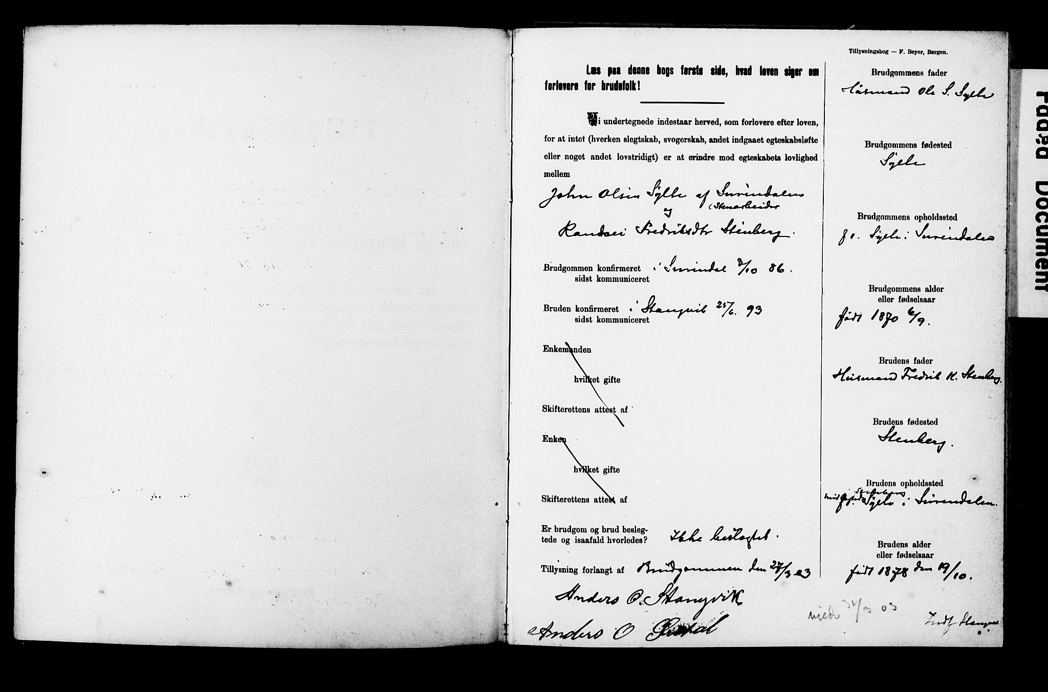 Ministerialprotokoller, klokkerbøker og fødselsregistre - Møre og Romsdal, SAT/A-1454/592/L1028: Banns register no. 592A06, 1903-1909