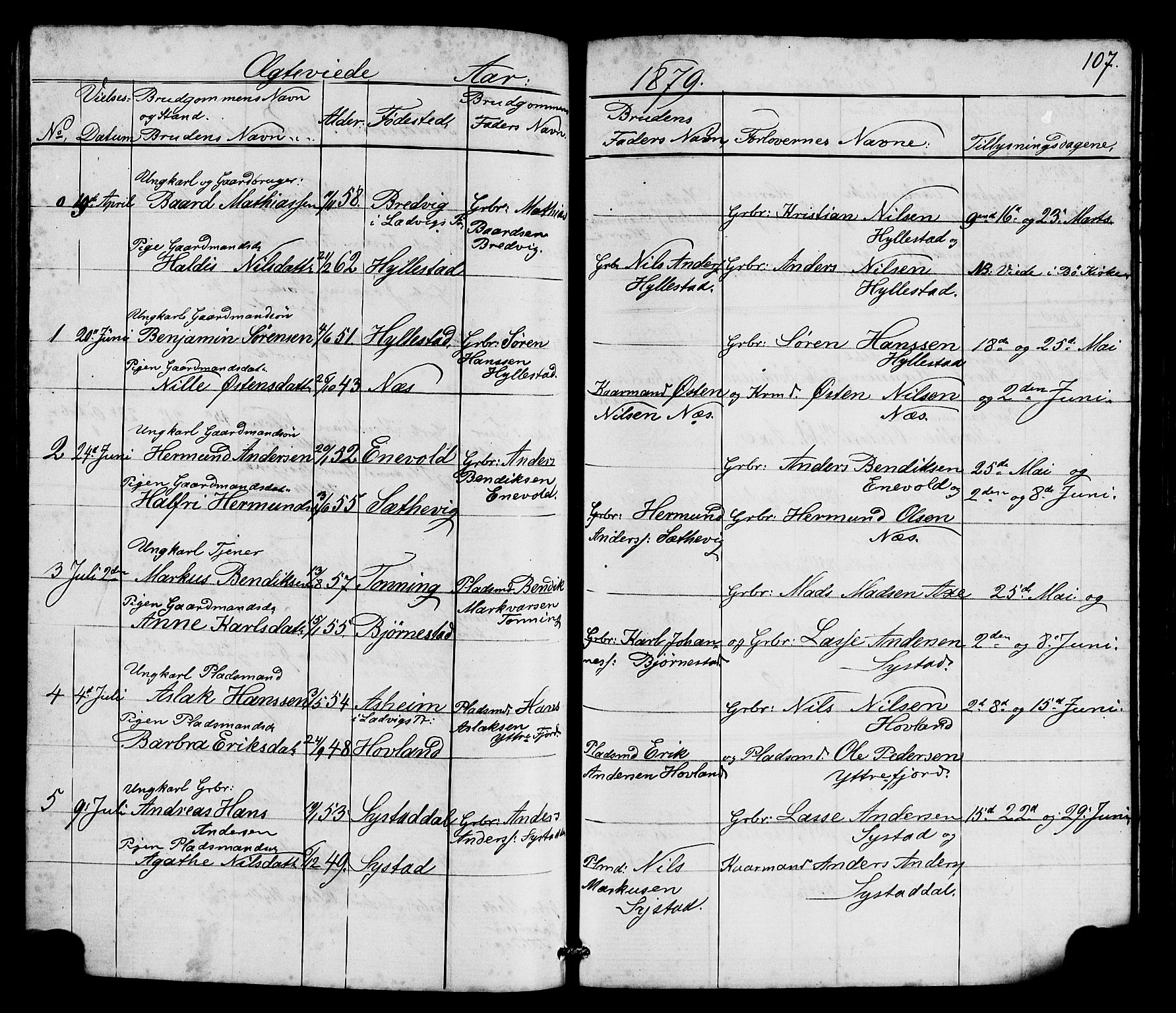 Hyllestad sokneprestembete, SAB/A-80401: Parish register (copy) no. A 2, 1876-1906, p. 107
