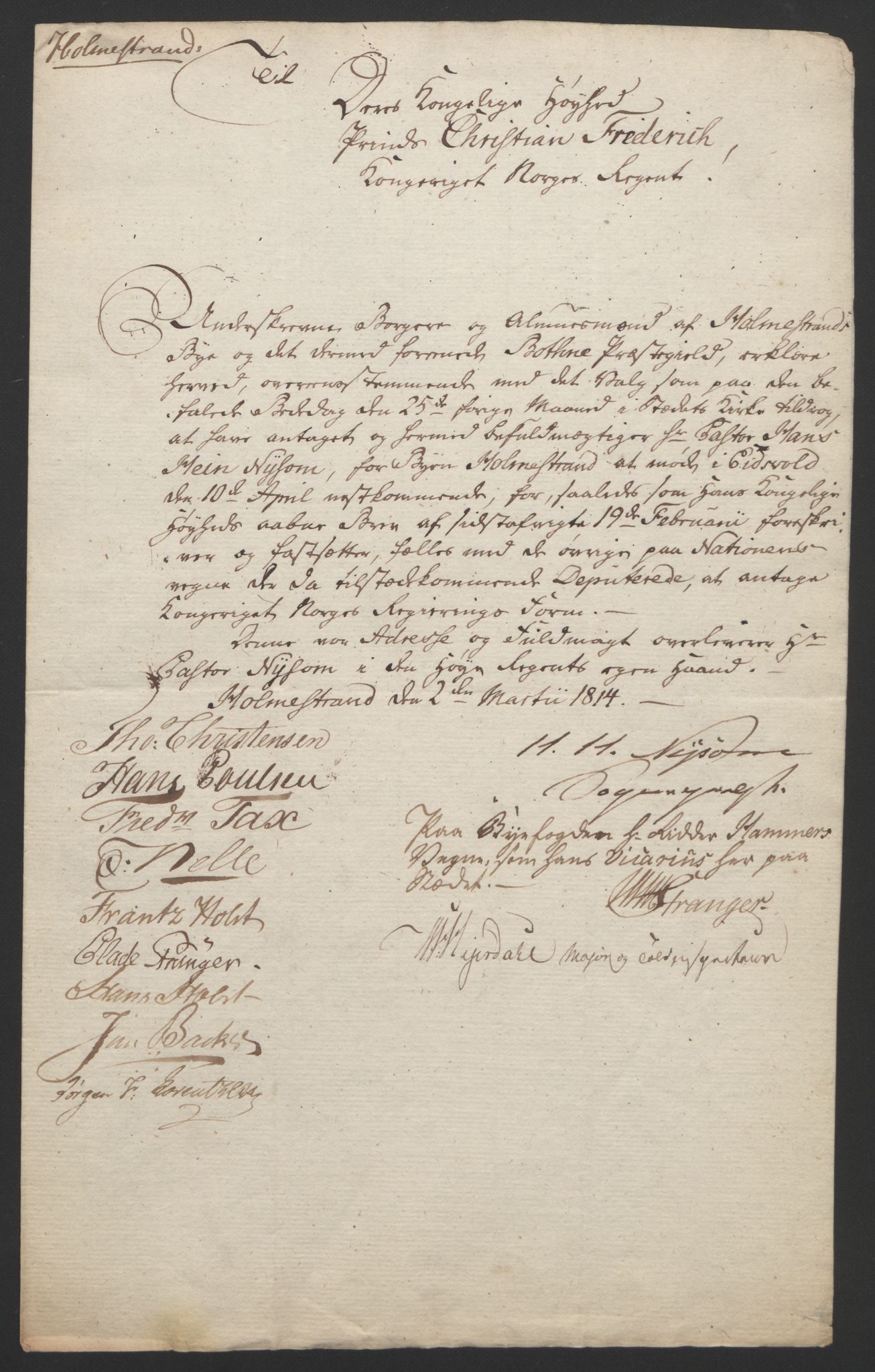 Statsrådssekretariatet, RA/S-1001/D/Db/L0007: Fullmakter for Eidsvollsrepresentantene i 1814. , 1814, p. 19
