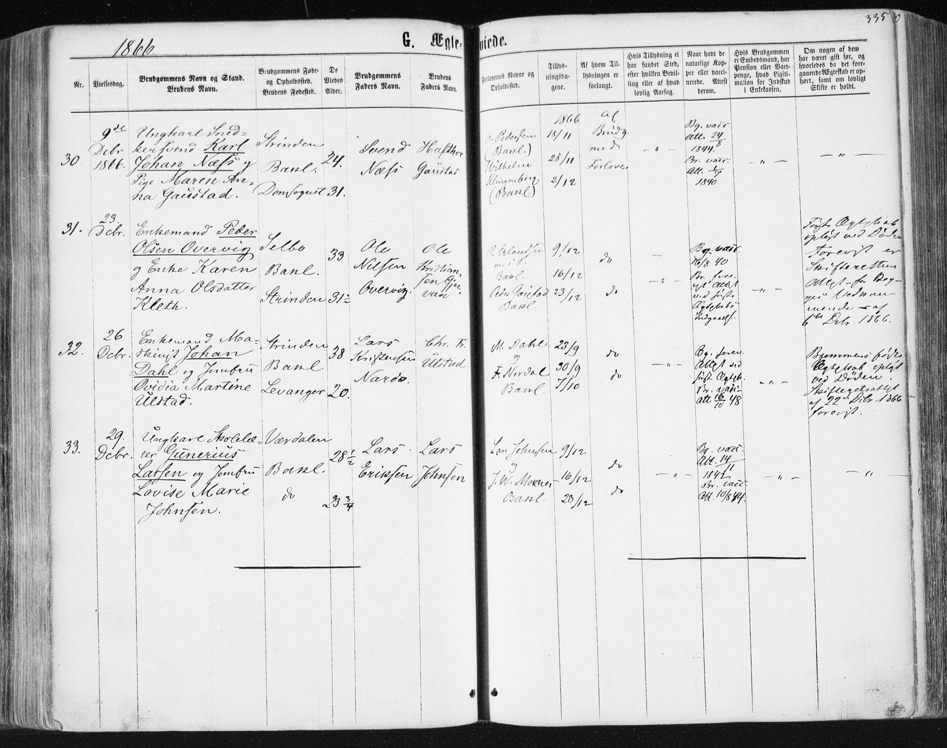 Ministerialprotokoller, klokkerbøker og fødselsregistre - Sør-Trøndelag, SAT/A-1456/604/L0186: Parish register (official) no. 604A07, 1866-1877, p. 335