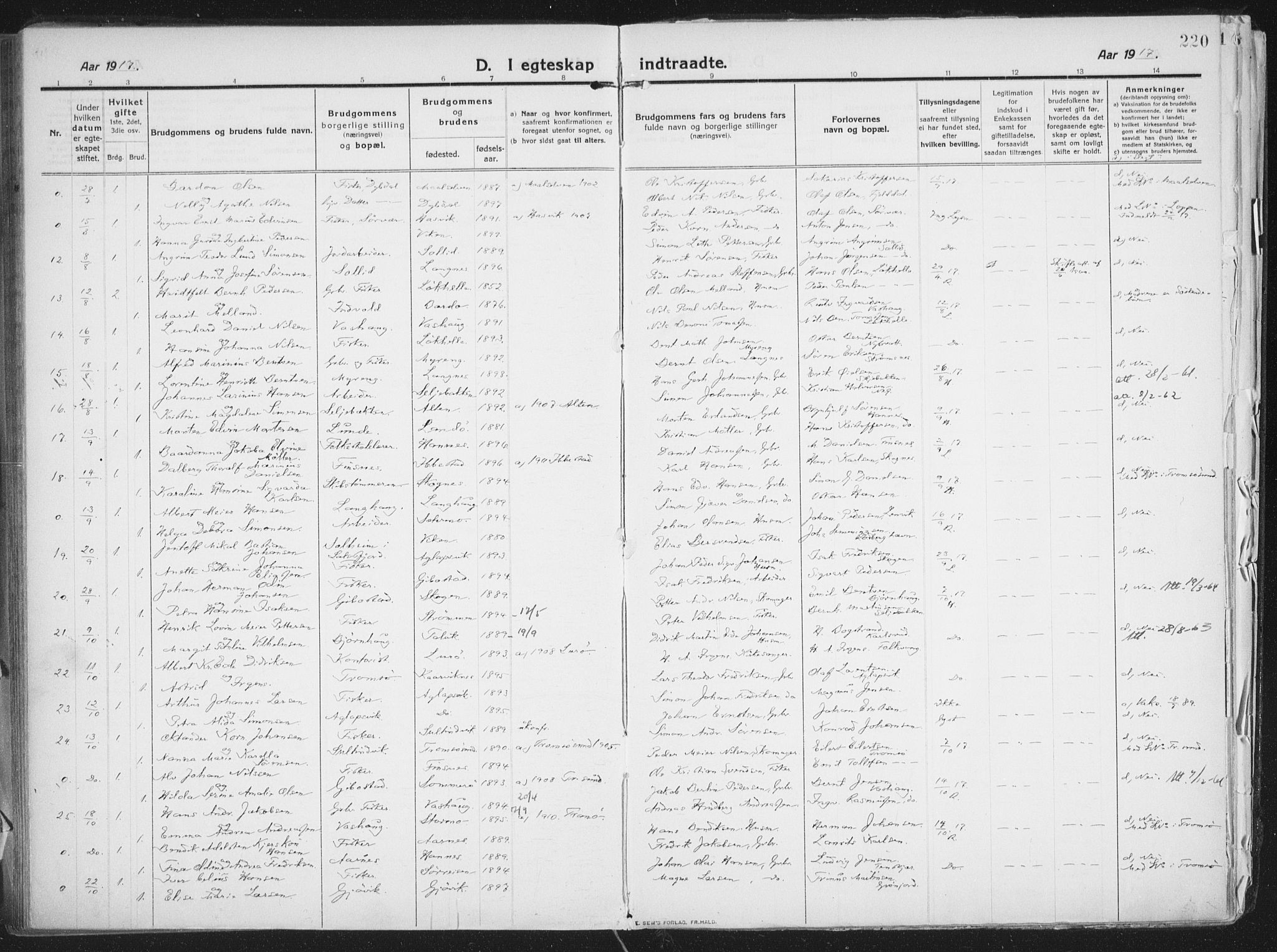 Lenvik sokneprestembete, AV/SATØ-S-1310/H/Ha/Haa/L0016kirke: Parish register (official) no. 16, 1910-1924, p. 220