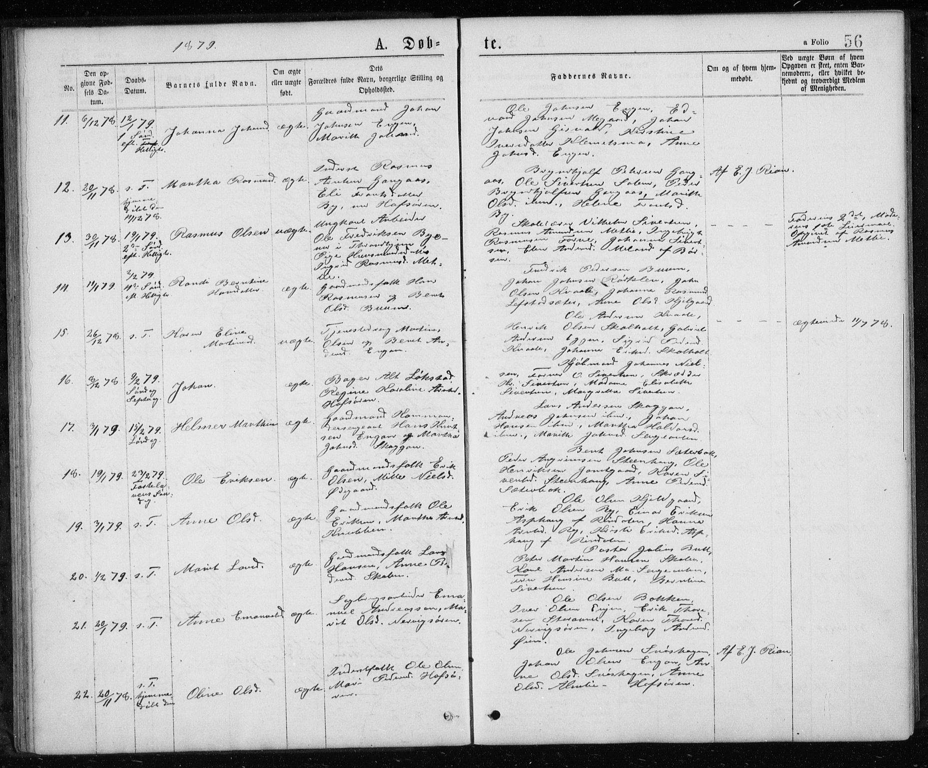 Ministerialprotokoller, klokkerbøker og fødselsregistre - Sør-Trøndelag, SAT/A-1456/668/L0817: Parish register (copy) no. 668C06, 1873-1884, p. 56