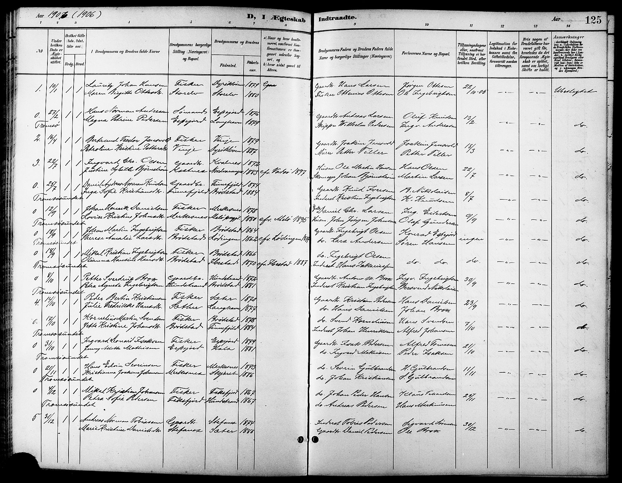 Tranøy sokneprestkontor, SATØ/S-1313/I/Ia/Iab/L0014klokker: Parish register (copy) no. 14, 1896-1918, p. 125