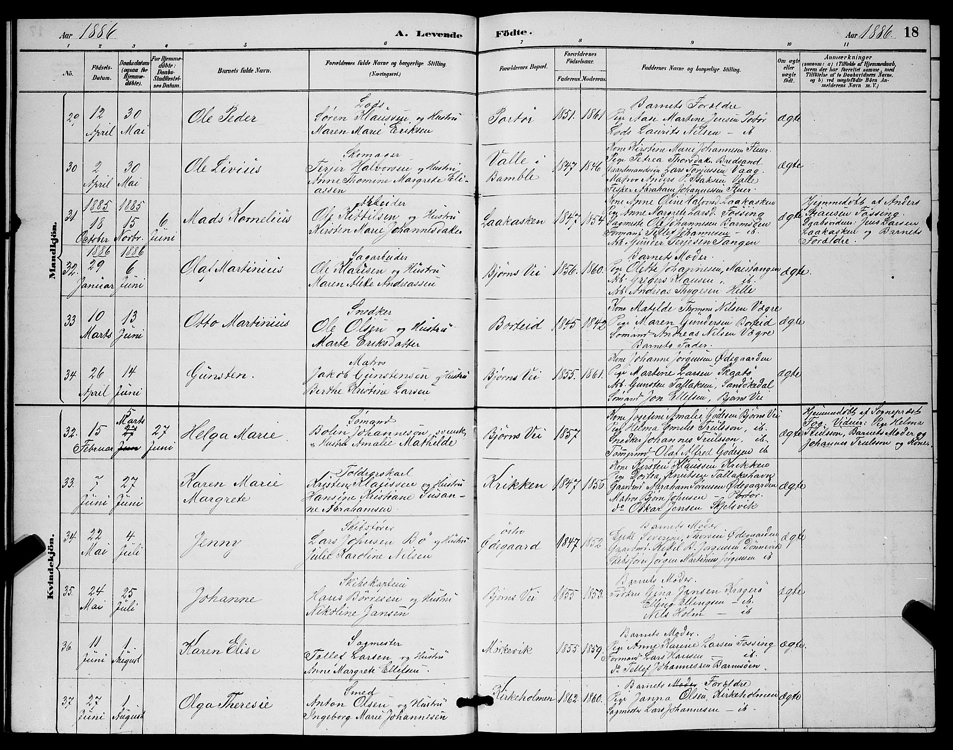 Skåtøy kirkebøker, SAKO/A-304/G/Ga/L0003: Parish register (copy) no. I 3, 1884-1898, p. 18