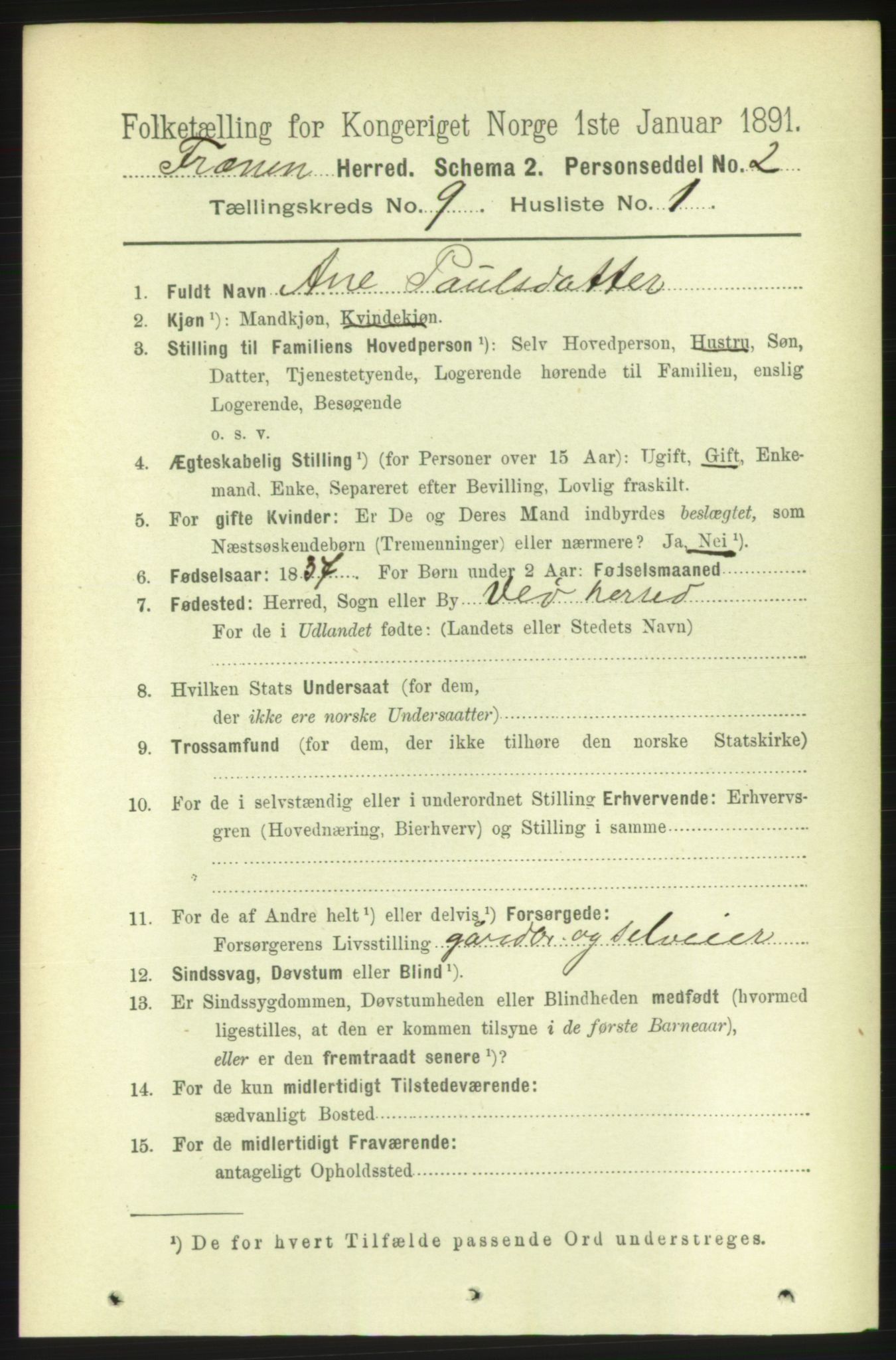 RA, 1891 census for 1548 Fræna, 1891, p. 2853