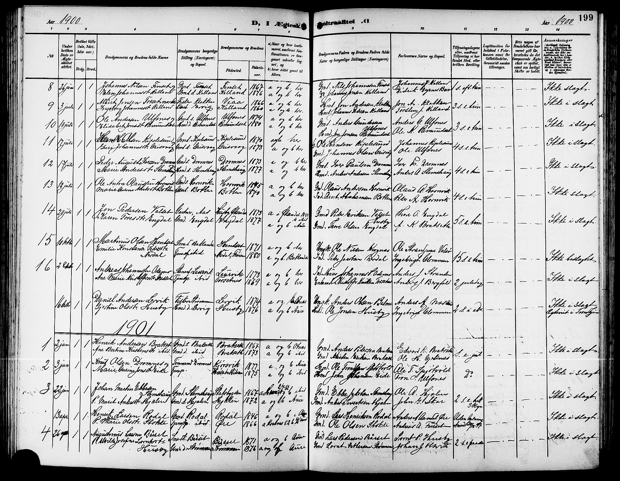 Ministerialprotokoller, klokkerbøker og fødselsregistre - Møre og Romsdal, SAT/A-1454/578/L0910: Parish register (copy) no. 578C03, 1900-1921, p. 199