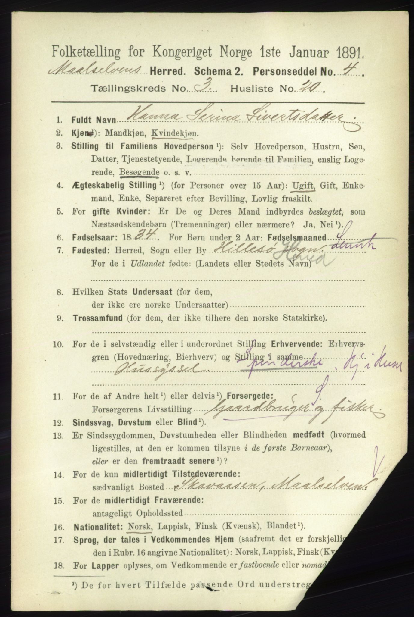 RA, 1891 census for 1924 Målselv, 1891, p. 733