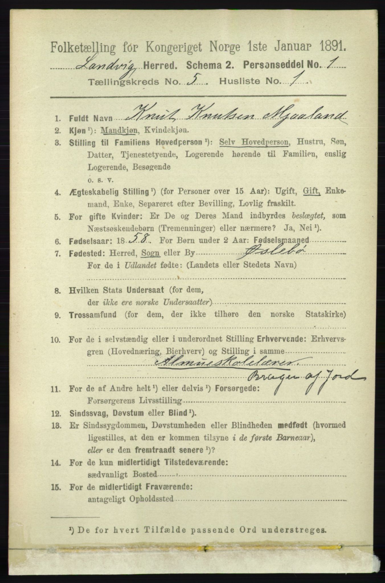 RA, 1891 census for 0924 Landvik, 1891, p. 2186