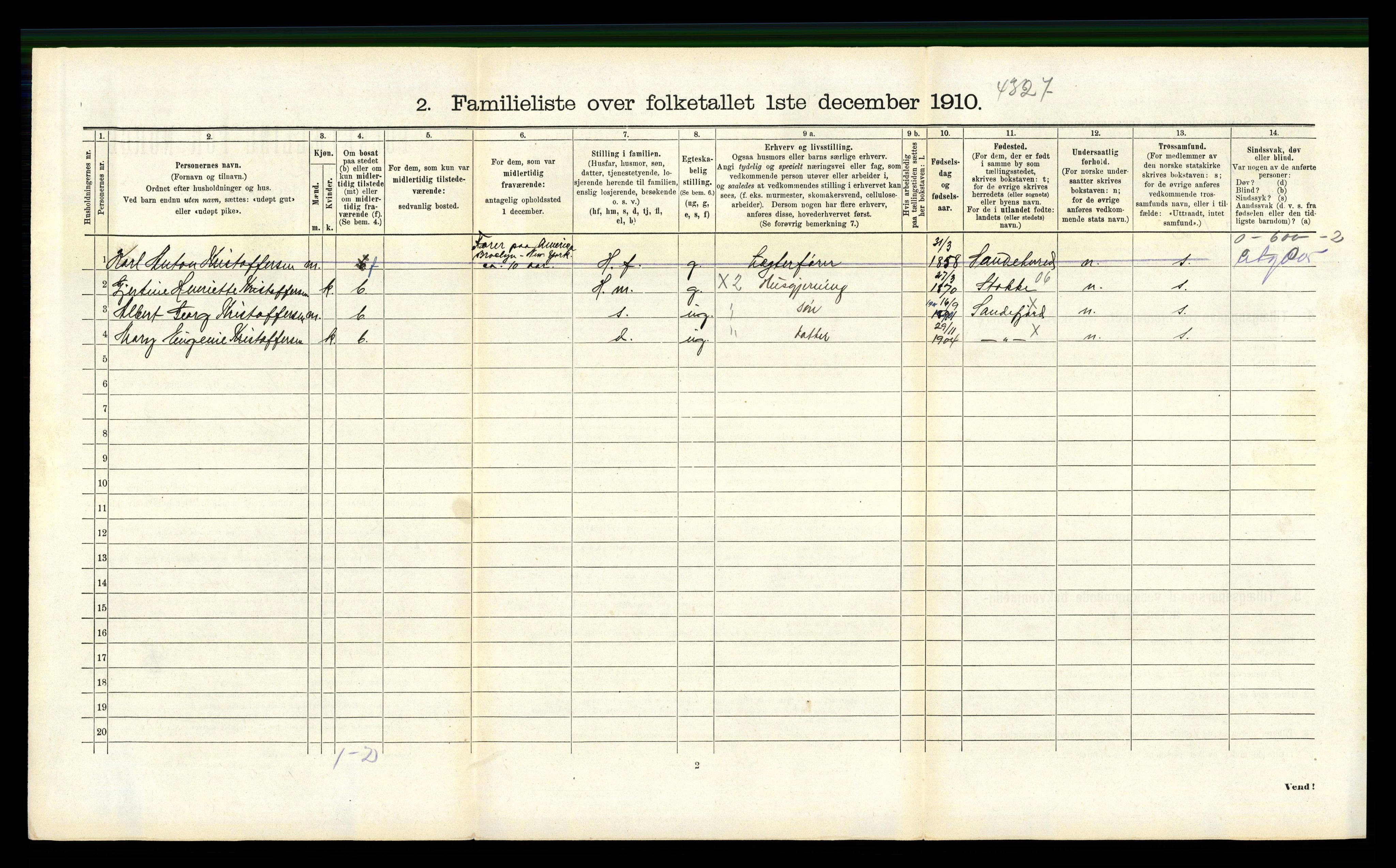 RA, 1910 census for Sandefjord, 1910, p. 1655