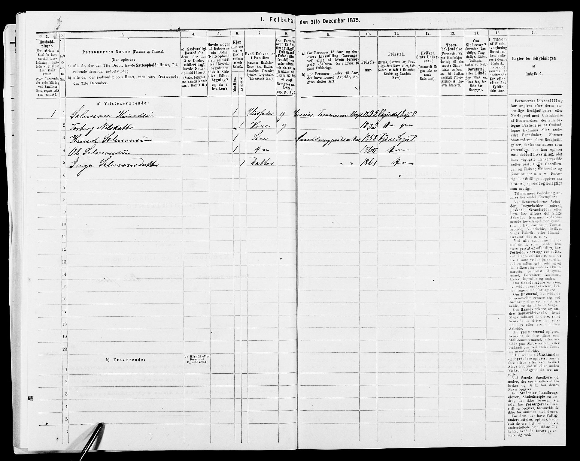 SAK, 1875 census for 0923L Fjære/Fjære, 1875, p. 622