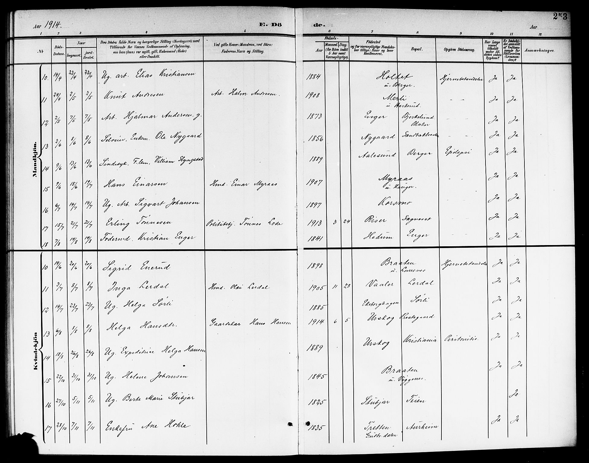 Aurskog prestekontor Kirkebøker, SAO/A-10304a/G/Ga/L0004: Parish register (copy) no. I 4, 1901-1921, p. 253