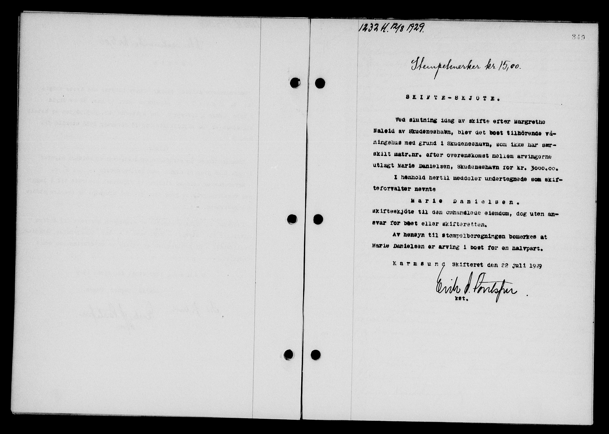 Karmsund sorenskriveri, SAST/A-100311/01/II/IIB/L0055: Mortgage book no. 36, 1929-1929, Deed date: 12.08.1929