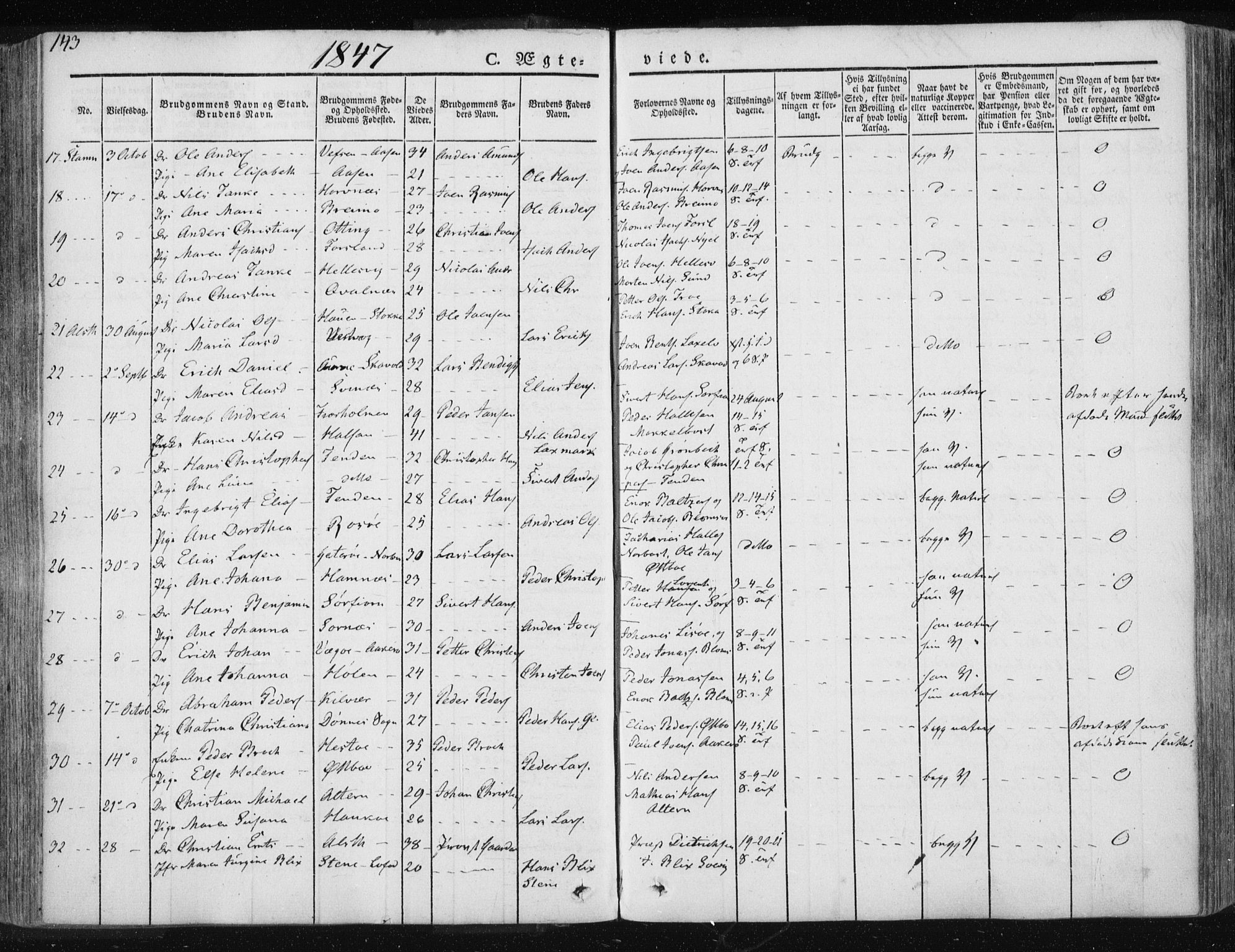 Ministerialprotokoller, klokkerbøker og fødselsregistre - Nordland, AV/SAT-A-1459/830/L0447: Parish register (official) no. 830A11, 1831-1854, p. 143