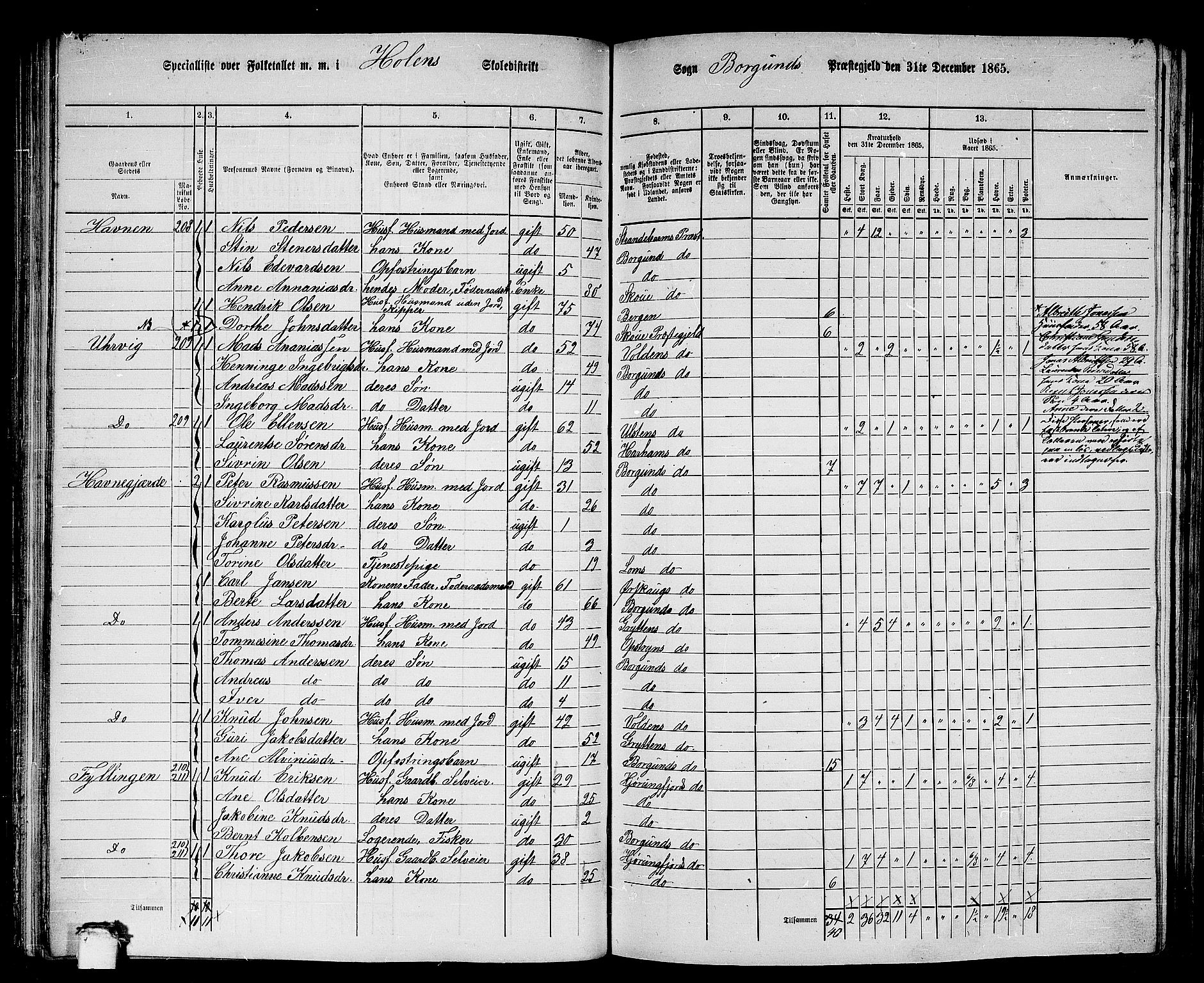 RA, 1865 census for Borgund, 1865, p. 110