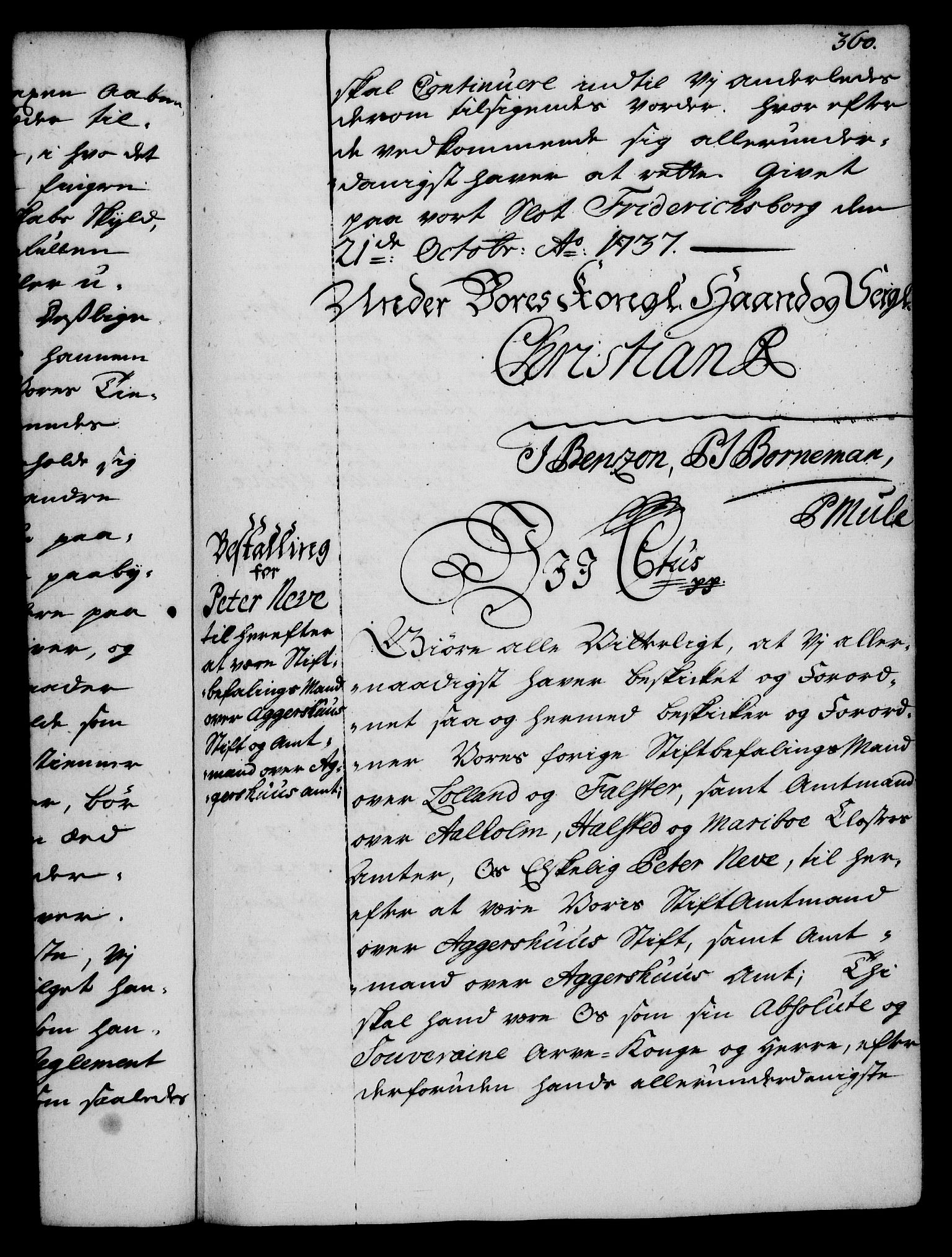 Rentekammeret, Kammerkanselliet, RA/EA-3111/G/Gg/Gge/L0002: Norsk bestallingsprotokoll med register (merket RK 53.26), 1730-1744, p. 360