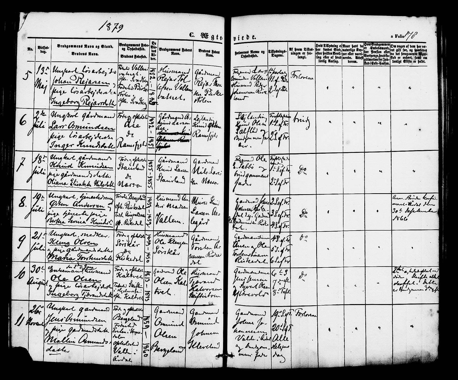 Hjelmeland sokneprestkontor, AV/SAST-A-101843/01/IV/L0012: Parish register (official) no. A 12, 1862-1886, p. 178