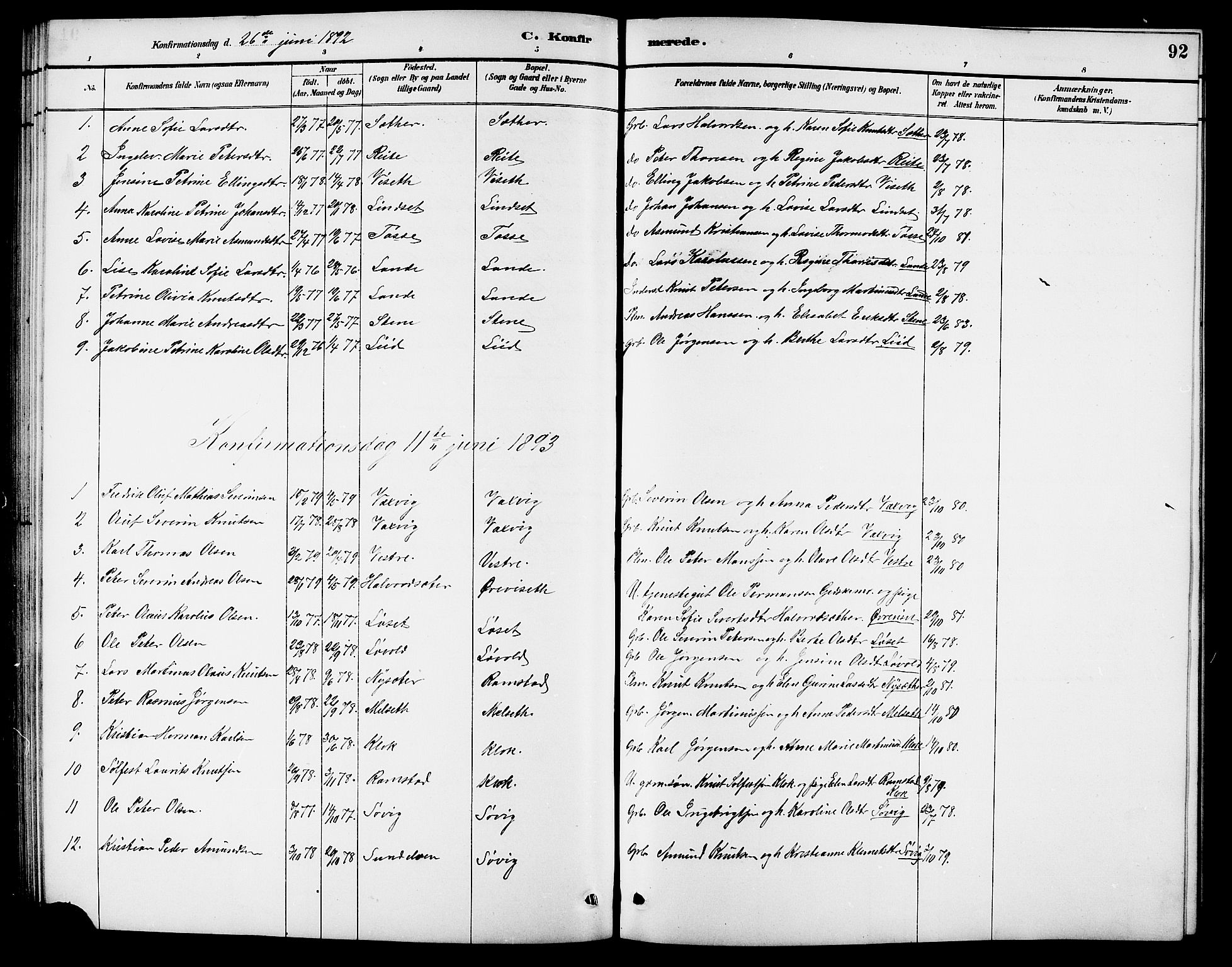 Ministerialprotokoller, klokkerbøker og fødselsregistre - Møre og Romsdal, AV/SAT-A-1454/522/L0327: Parish register (copy) no. 522C06, 1890-1915, p. 92