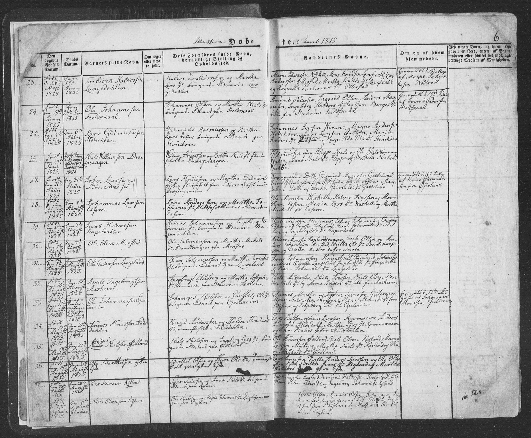 Hosanger sokneprestembete, AV/SAB-A-75801/H/Haa: Parish register (official) no. A 6, 1824-1835, p. 6