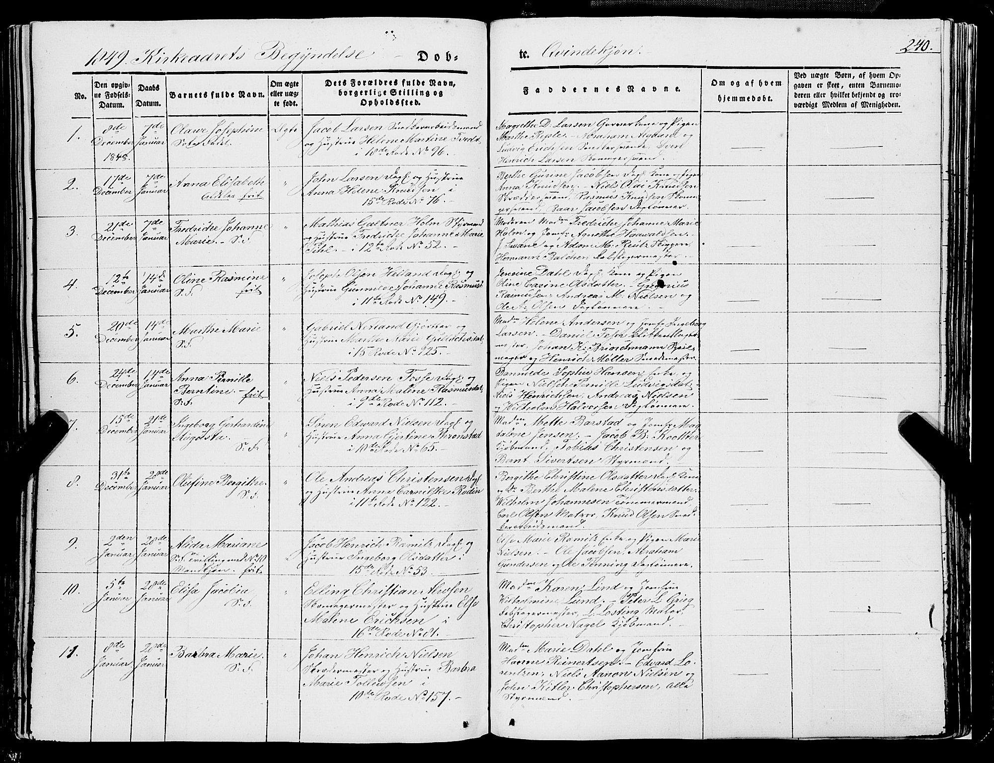 Domkirken sokneprestembete, SAB/A-74801/H/Haa/L0019: Parish register (official) no. B 2, 1841-1851, p. 240