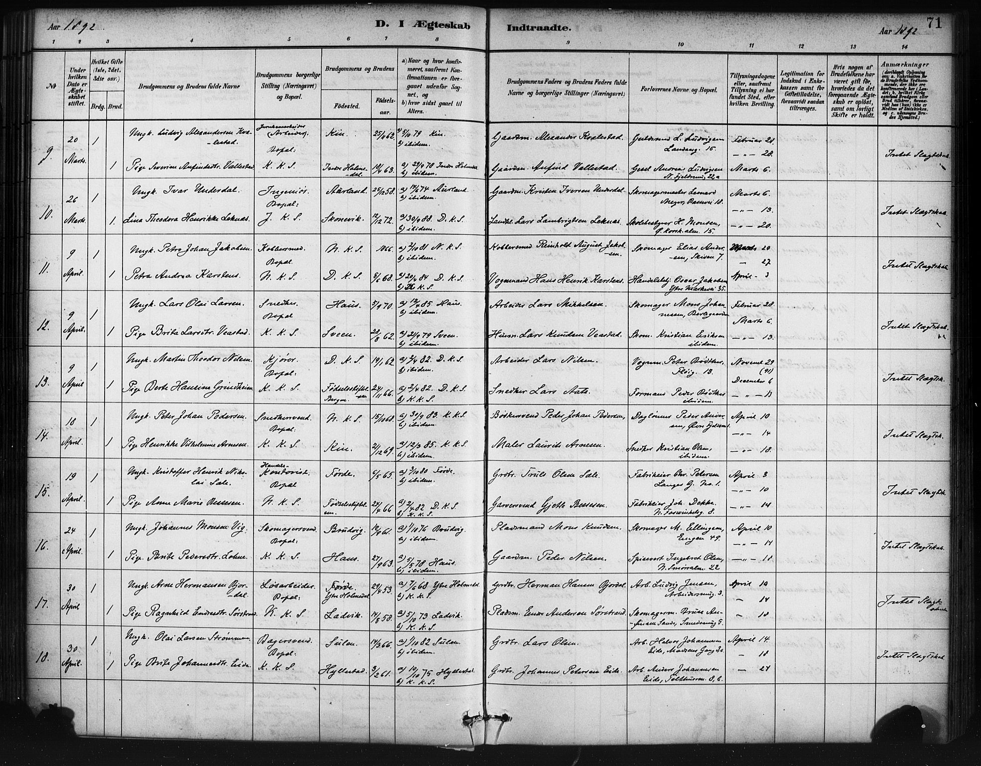 Korskirken sokneprestembete, AV/SAB-A-76101/H/Haa/L0037: Parish register (official) no. D 4, 1883-1904, p. 71