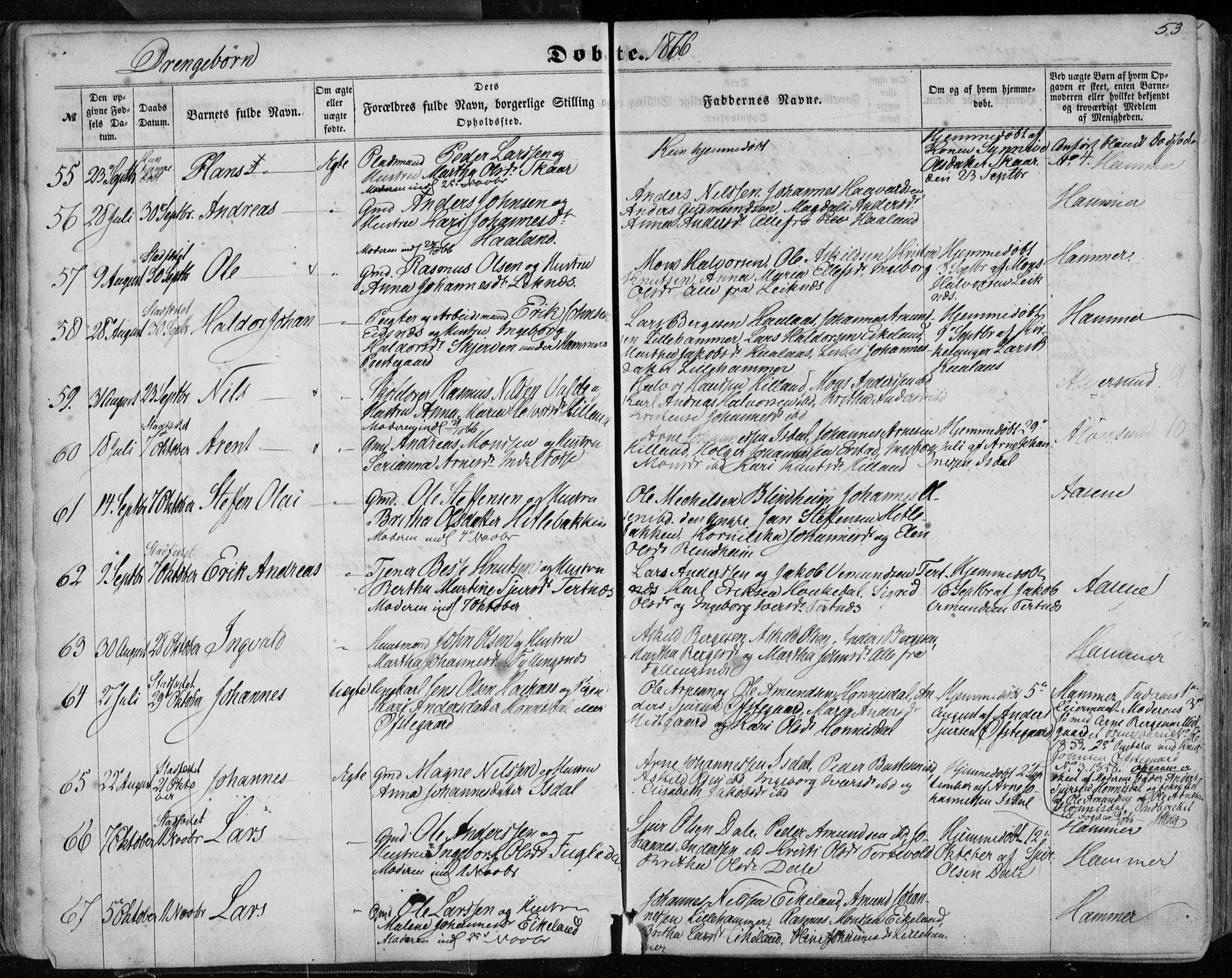 Hamre sokneprestembete, AV/SAB-A-75501/H/Ha/Haa/Haaa/L0014: Parish register (official) no. A 14, 1858-1872, p. 53