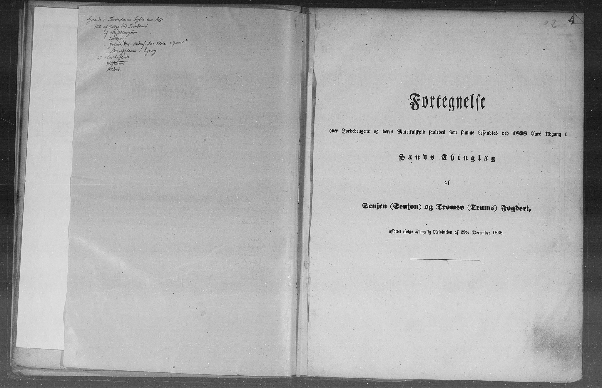 Rygh, AV/RA-PA-0034/F/Fb/L0015/0003: Matrikkelen for 1838 / Matrikkelen for 1838 - Tromsø amt (Troms fylke), 1838, p. 4