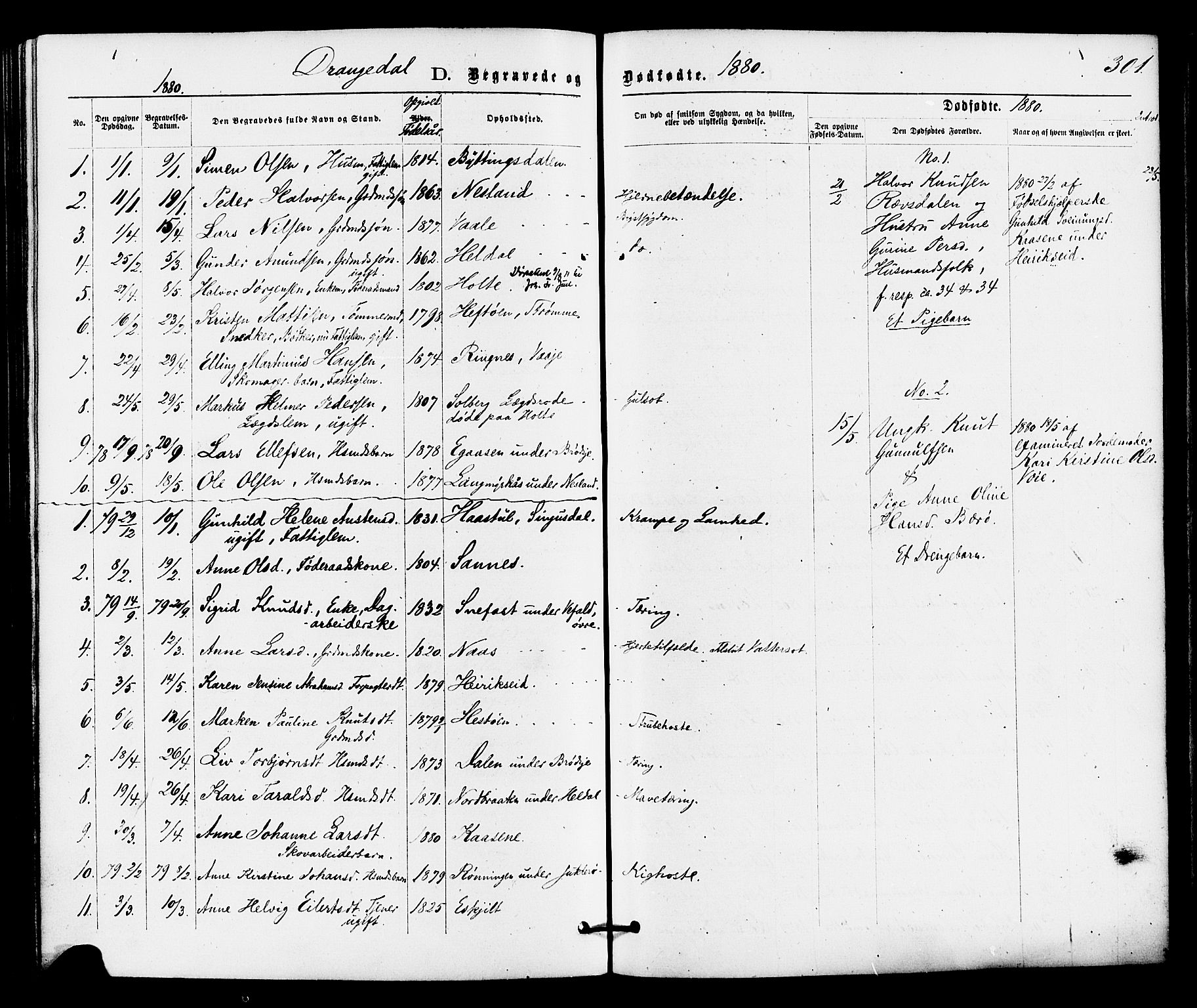 Drangedal kirkebøker, SAKO/A-258/F/Fa/L0009: Parish register (official) no. 9 /1, 1872-1884, p. 301
