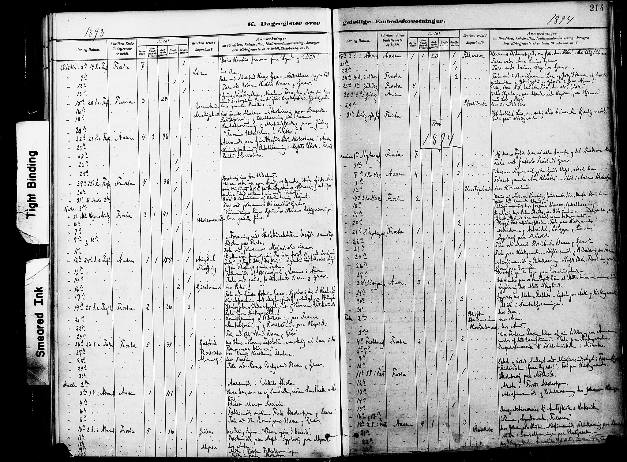 Ministerialprotokoller, klokkerbøker og fødselsregistre - Nord-Trøndelag, SAT/A-1458/713/L0121: Parish register (official) no. 713A10, 1888-1898, p. 214