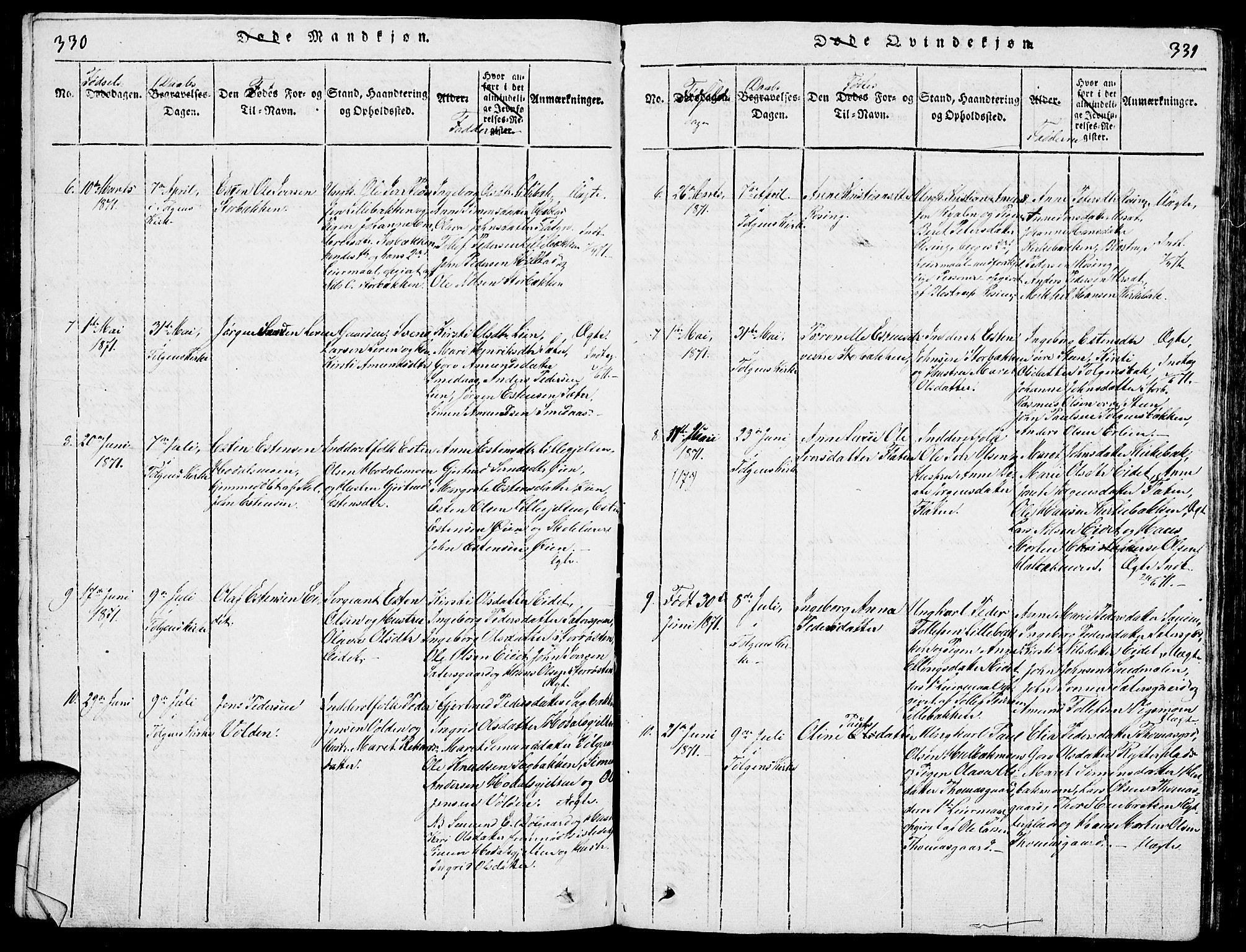 Tolga prestekontor, AV/SAH-PREST-062/L/L0001: Parish register (copy) no. 1, 1814-1877, p. 330-331