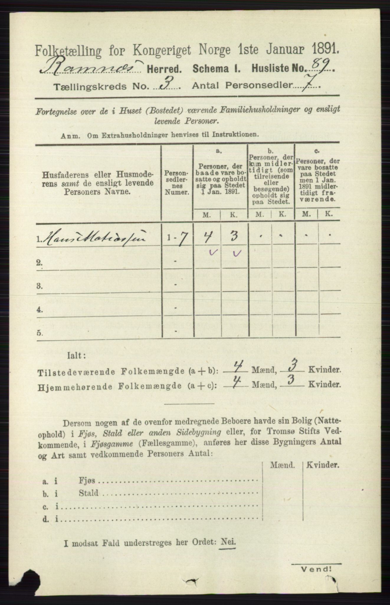 RA, 1891 census for 0718 Ramnes, 1891, p. 1292