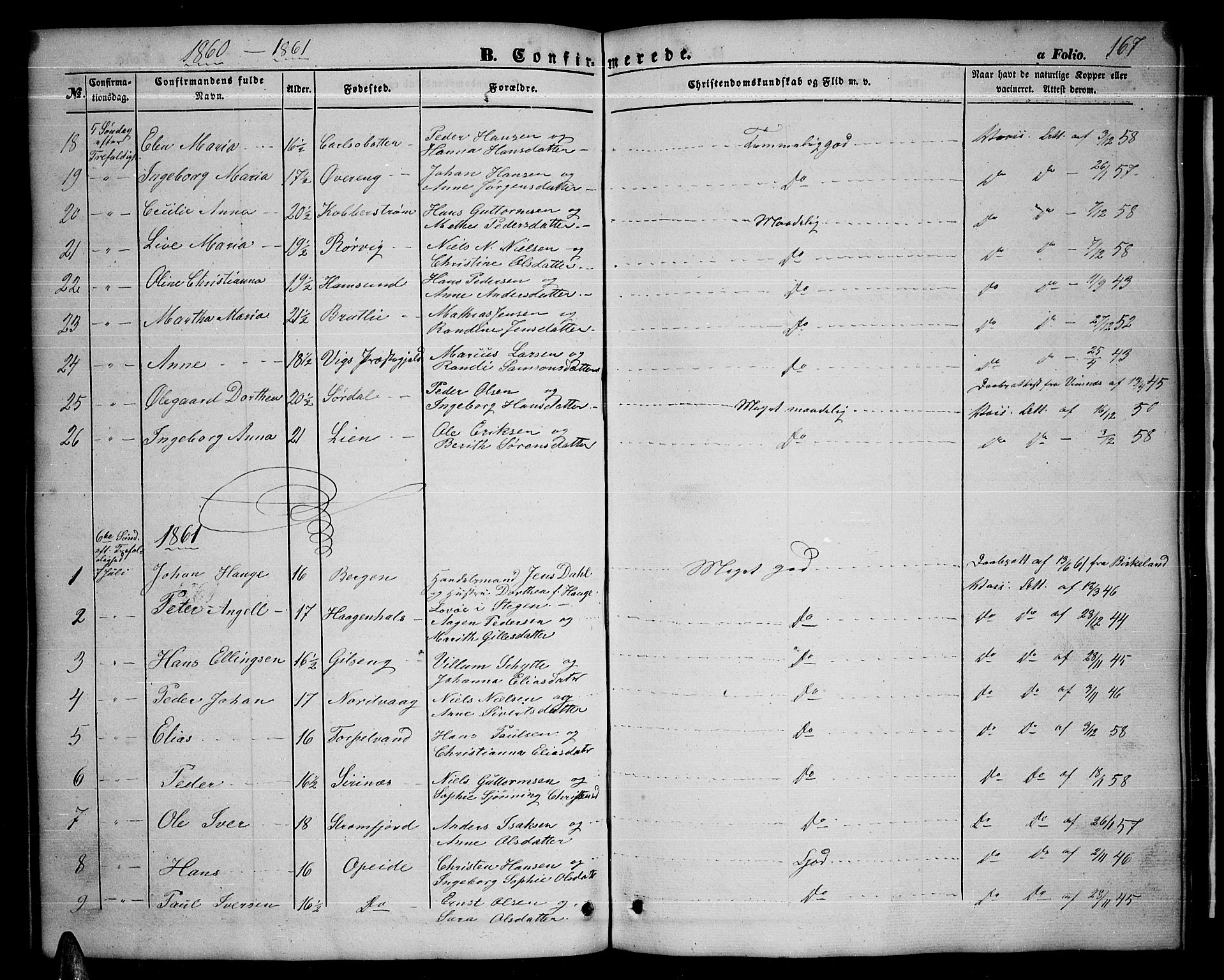 Ministerialprotokoller, klokkerbøker og fødselsregistre - Nordland, AV/SAT-A-1459/859/L0857: Parish register (copy) no. 859C03, 1854-1873, p. 167