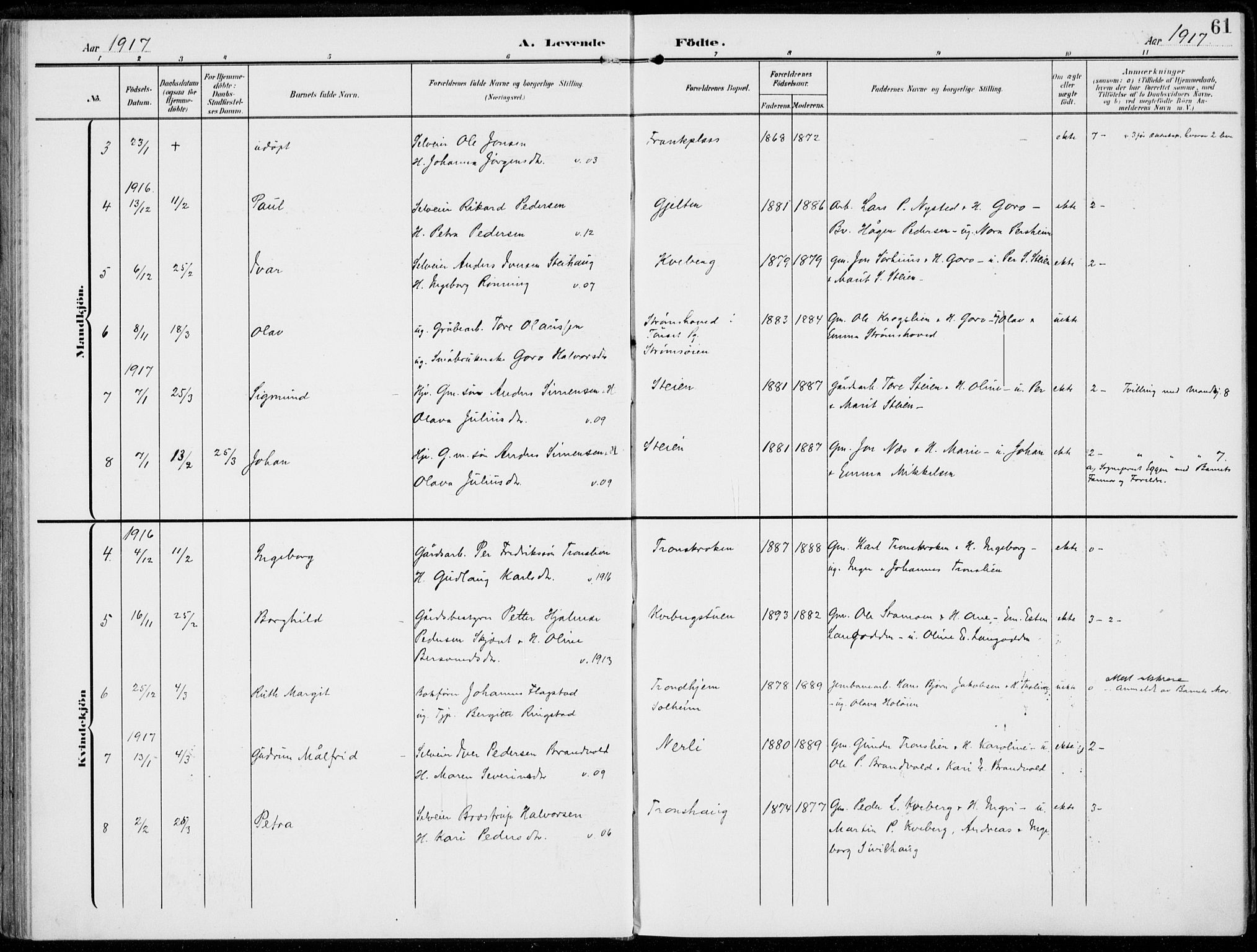 Alvdal prestekontor, SAH/PREST-060/H/Ha/Haa/L0004: Parish register (official) no. 4, 1907-1919, p. 61
